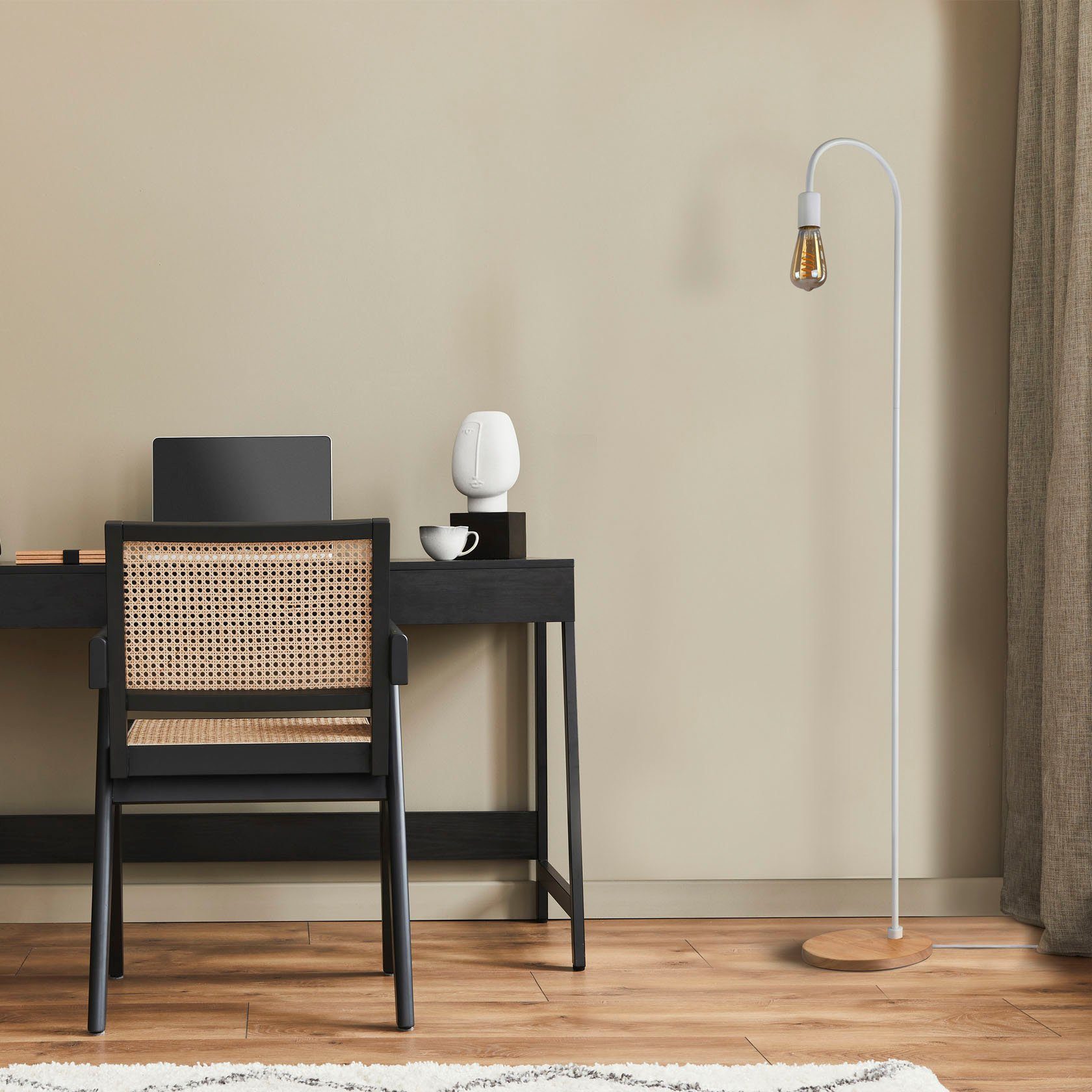 Leuchtmittel, Skandi Industrial Minimalistisch Bogenlampe Wohnzimmer LED Fuß Holz Paco Home ohne Stehlampe WALTER,