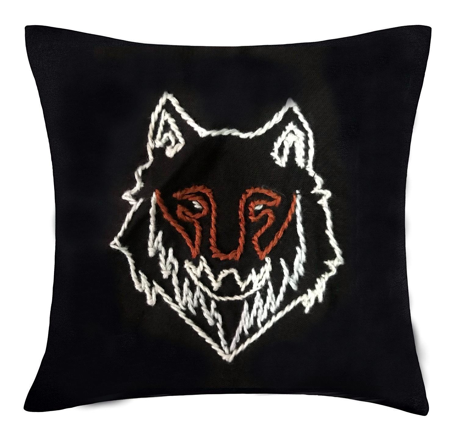 Leonardo Carbone Wikinger-Kostüm Kissenbezug "Geri" mit handgesticktem Wolf, einzigartiges Wolfsmotiv, hochwertiger Baumwolle