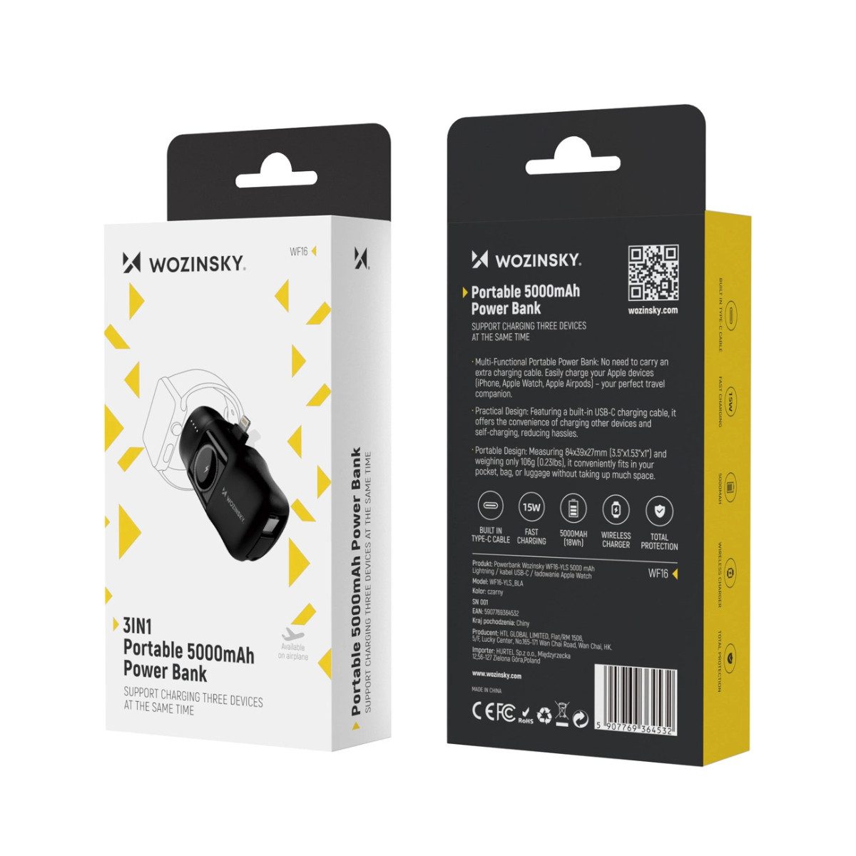 Wozinsky WF16-YLS Mini Powerbank 5000 mAh (5 V), kompatibel mit Apple Watch, induktives Laden, Mehrfachanschluss – Bild 5 von 5