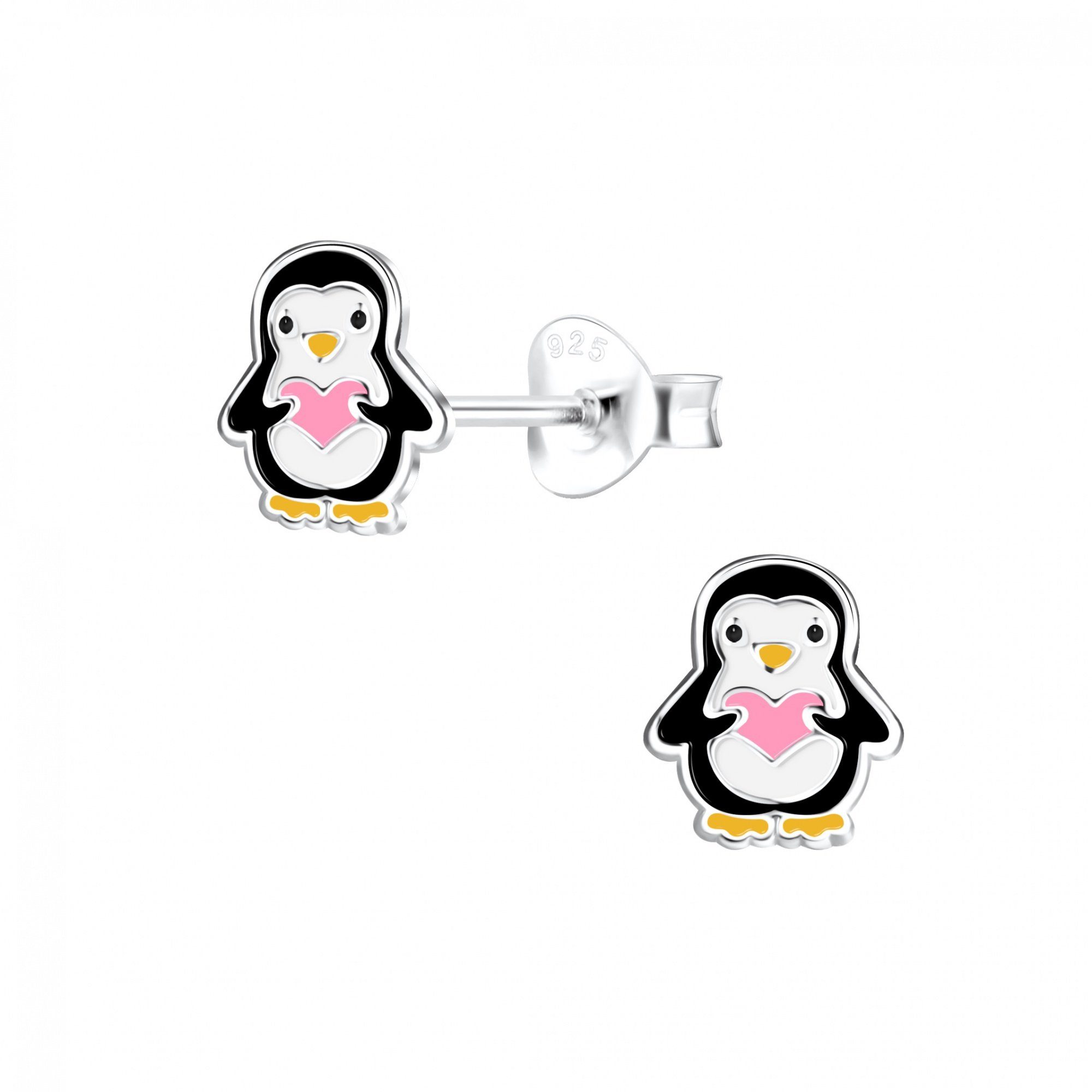 ALEXANDER YORK Paar Ohrstecker PINGUIN rosa Herz, 2-tlg. (Ohrstecker), 925 Sterling Silber