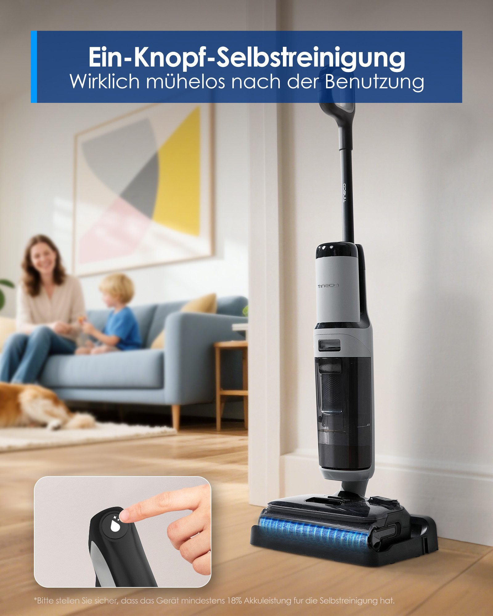 Tineco Nass-Trocken-Sauger FLOOR ONE i5 Stretch Plus mit Selbstreinigung und 180° Grad Neigung, 210 W, beutellos, 20kpa Saugleistung – Bild 5 von 5