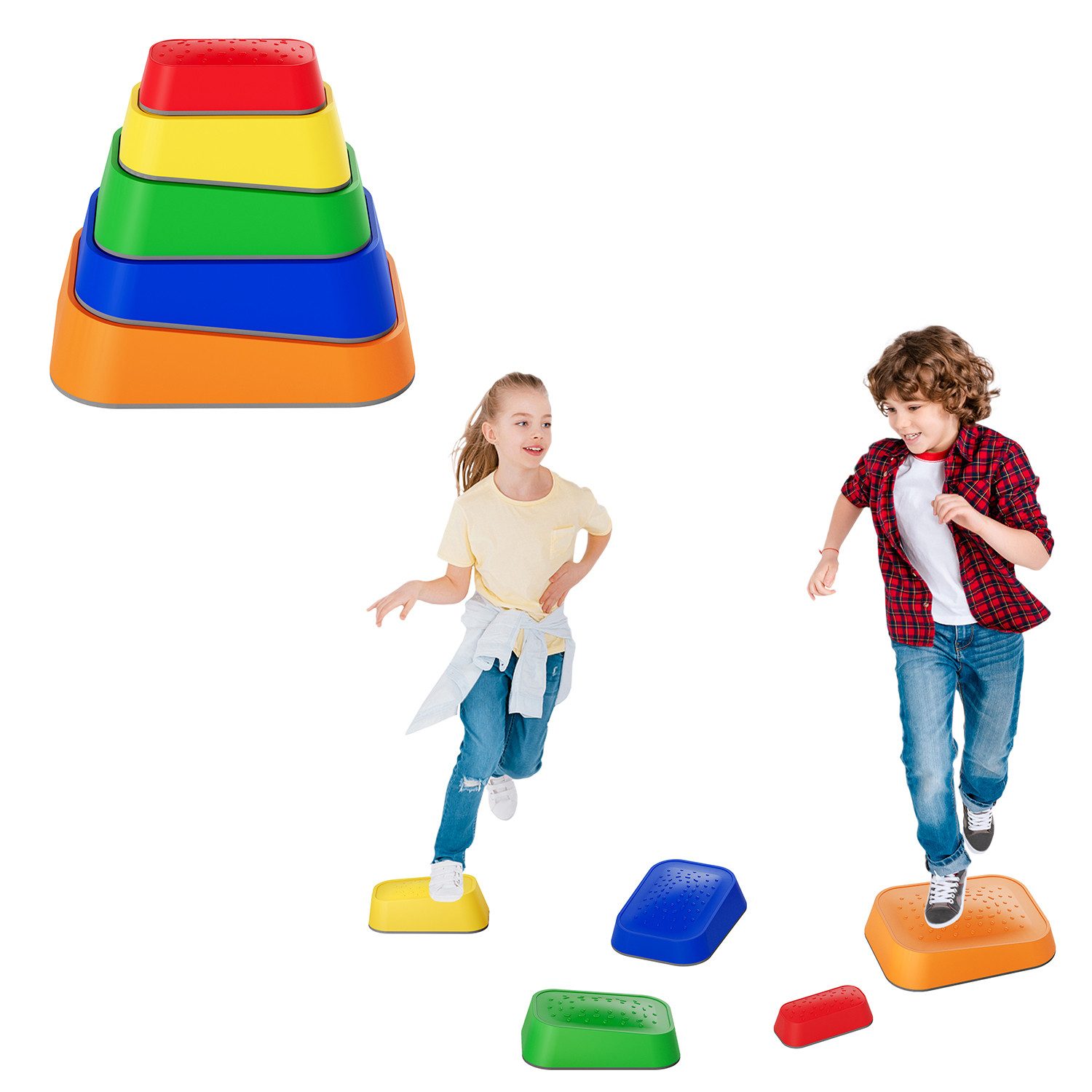 FIVMEN Stapelspielzeug 5 Stück Balanciersteine Kinder Set Kombinierbar Balancierbalken, (5-tlg), Rutschfest Balancierbrett bis 80 kg für Schulen, Abenteuer für Drinnen