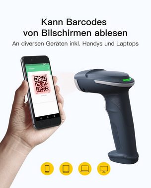 Inateck 1D 2D Wireless Barcode Scanner, Kabellos, Bluetooth 5.0 Handscanner, (Bildschirm-Scannen)