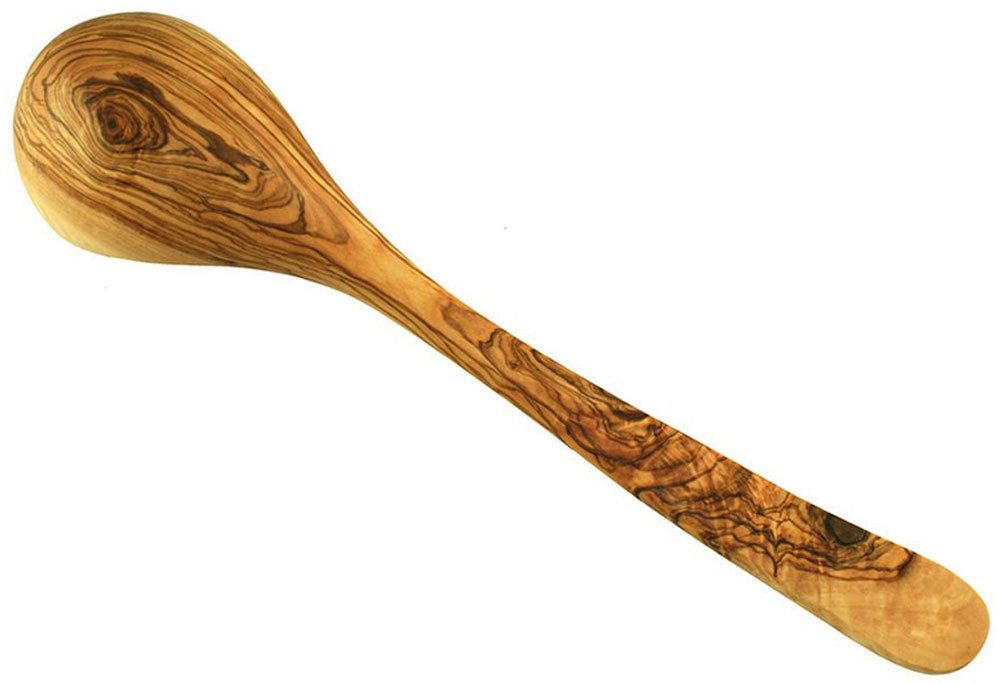 Olivenholz-erleben Schöpflöffel Suppenkelle aus naturbelassenem Olivenholz, Länge 30 cm, Naturprodukt, geschmacksneutral