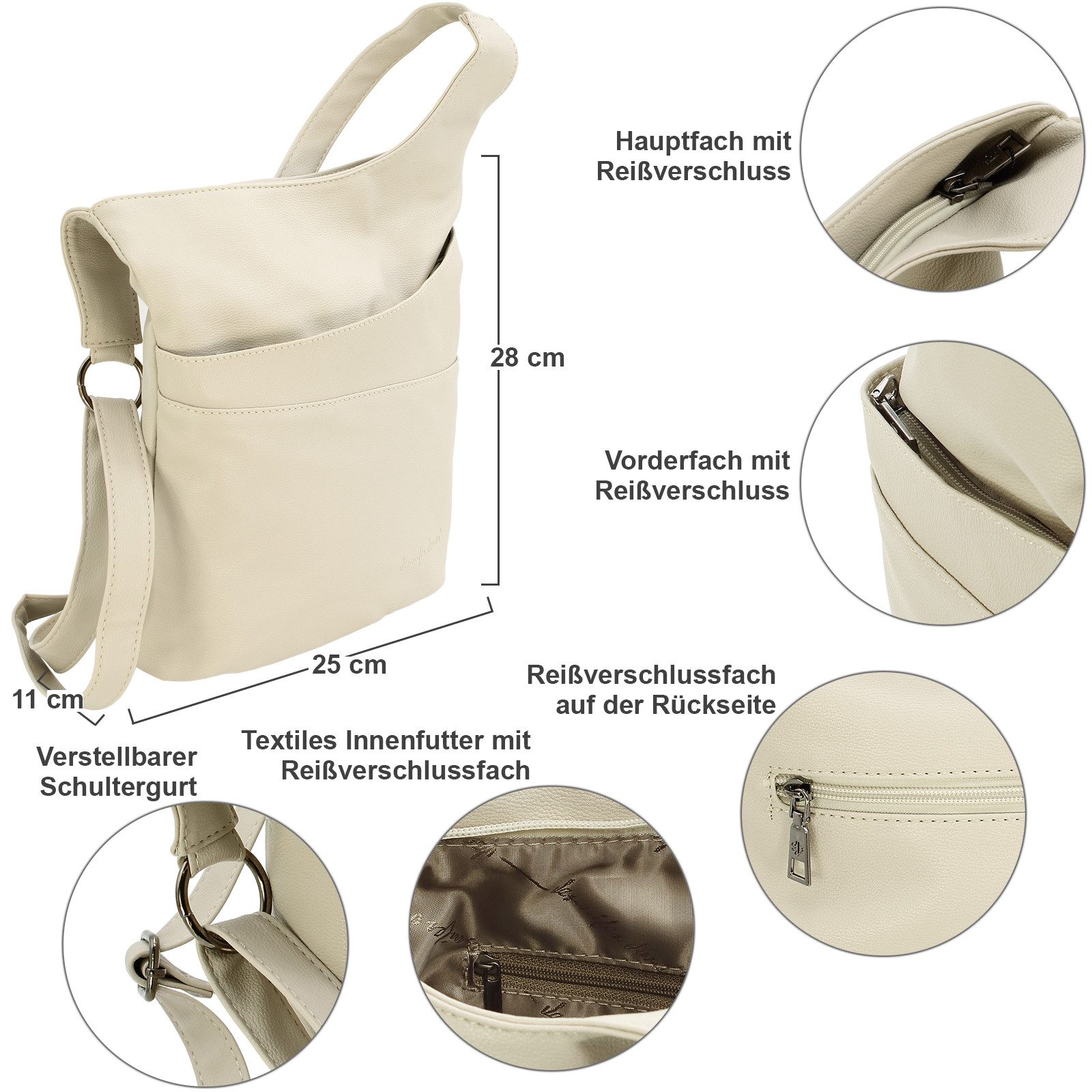 J JONES JENNIFER JONES Umhängetasche Damen Schultertasche mit Reißverschlus günstig online kaufen
