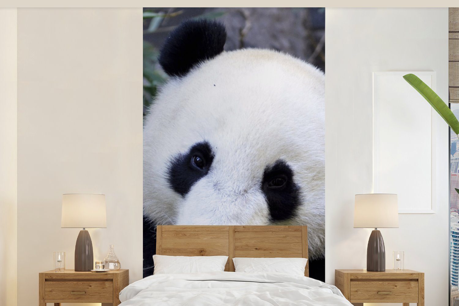 MuchoWow Fototapete Panda Schlafzimmer Küche, St), für - Fototapete Matt, Blätter, bedruckt, Tier Vliestapete Wohnzimmer - (2