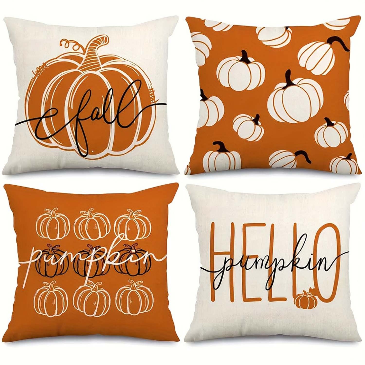 Sorvyzxn Kissenbezug 4er Set Kissenbezug Herbst 45x45 Kissenhülle Kürbis Deko