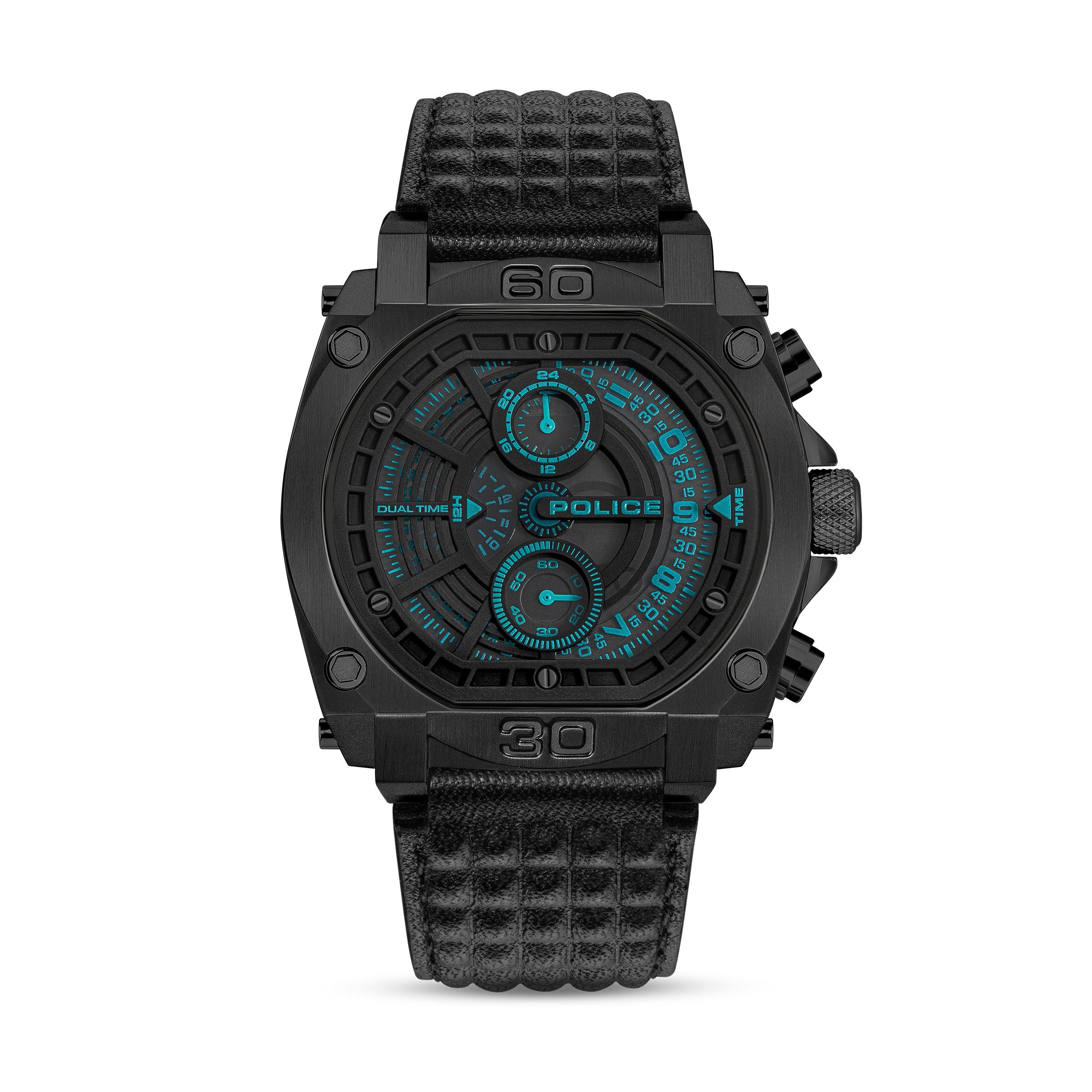 Police Quarzuhr Norwood PEWGF0040001, Armbanduhr, Herrenuhr, Lederarmband, analog, 12/24-Std.-Anzeige