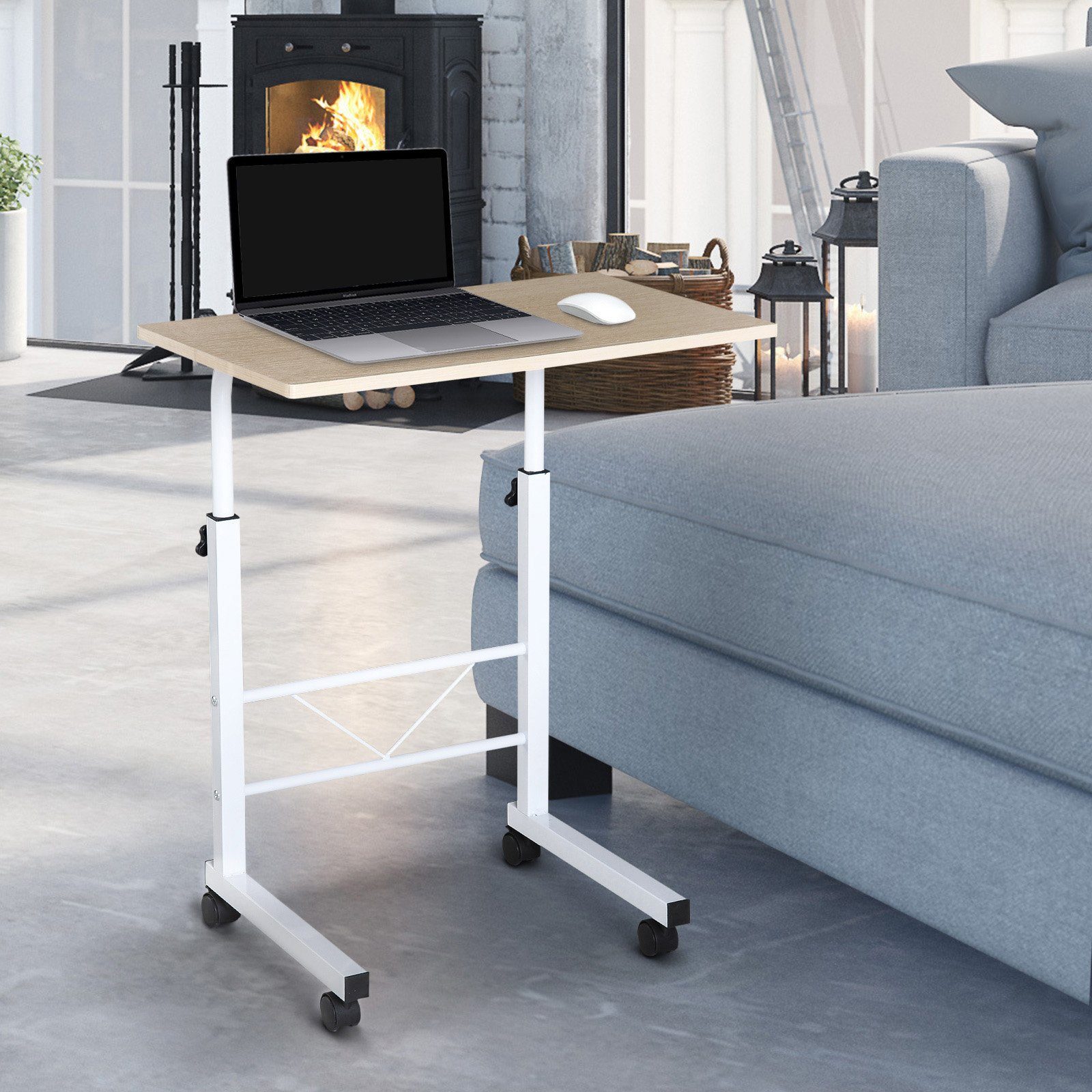 HOMCOM Beistelltisch höhenverstellbarer Couchtisch mit Rädern günstig online kaufen