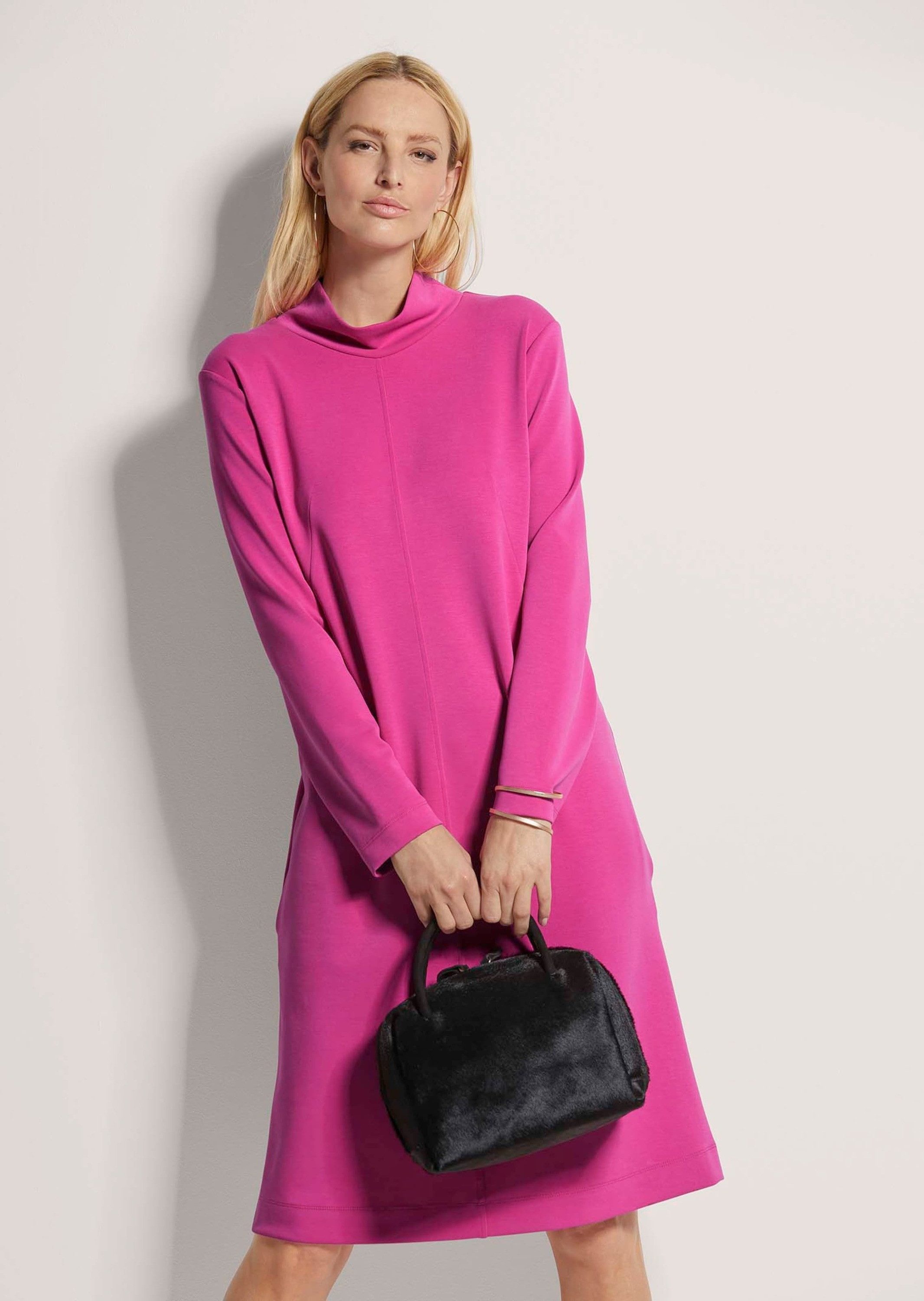 MADELEINE Midikleid Jersey-Kleid mit Stehkragen, Midilänge Kleid in figurschmeichelnder H-Linie, knieumspielend, Langarm