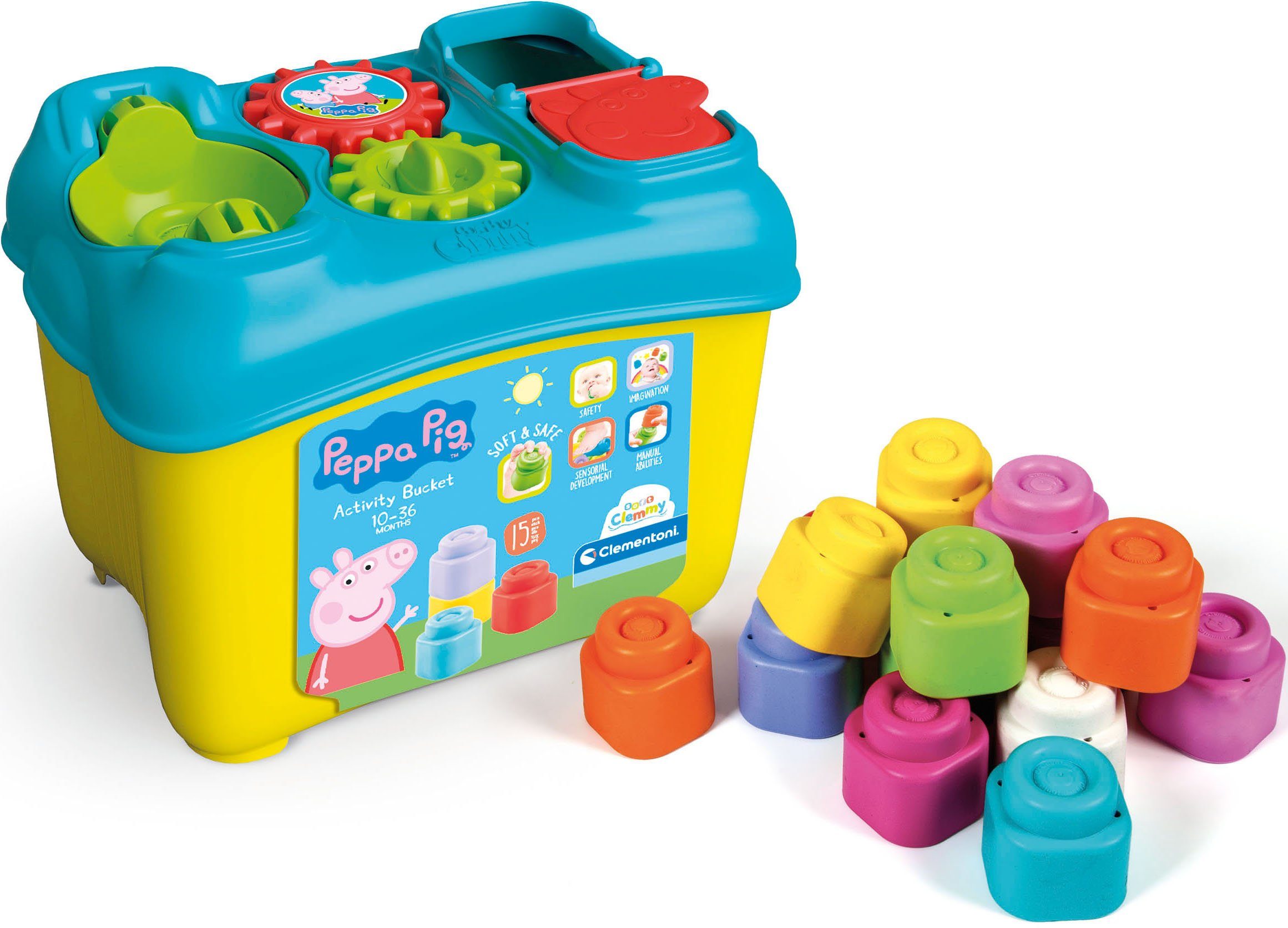 Clementoni® Spielbausteine Baby Clementoni, Clemmy - Peppa Pig Aktivitäts-Eimer, Made in Europe