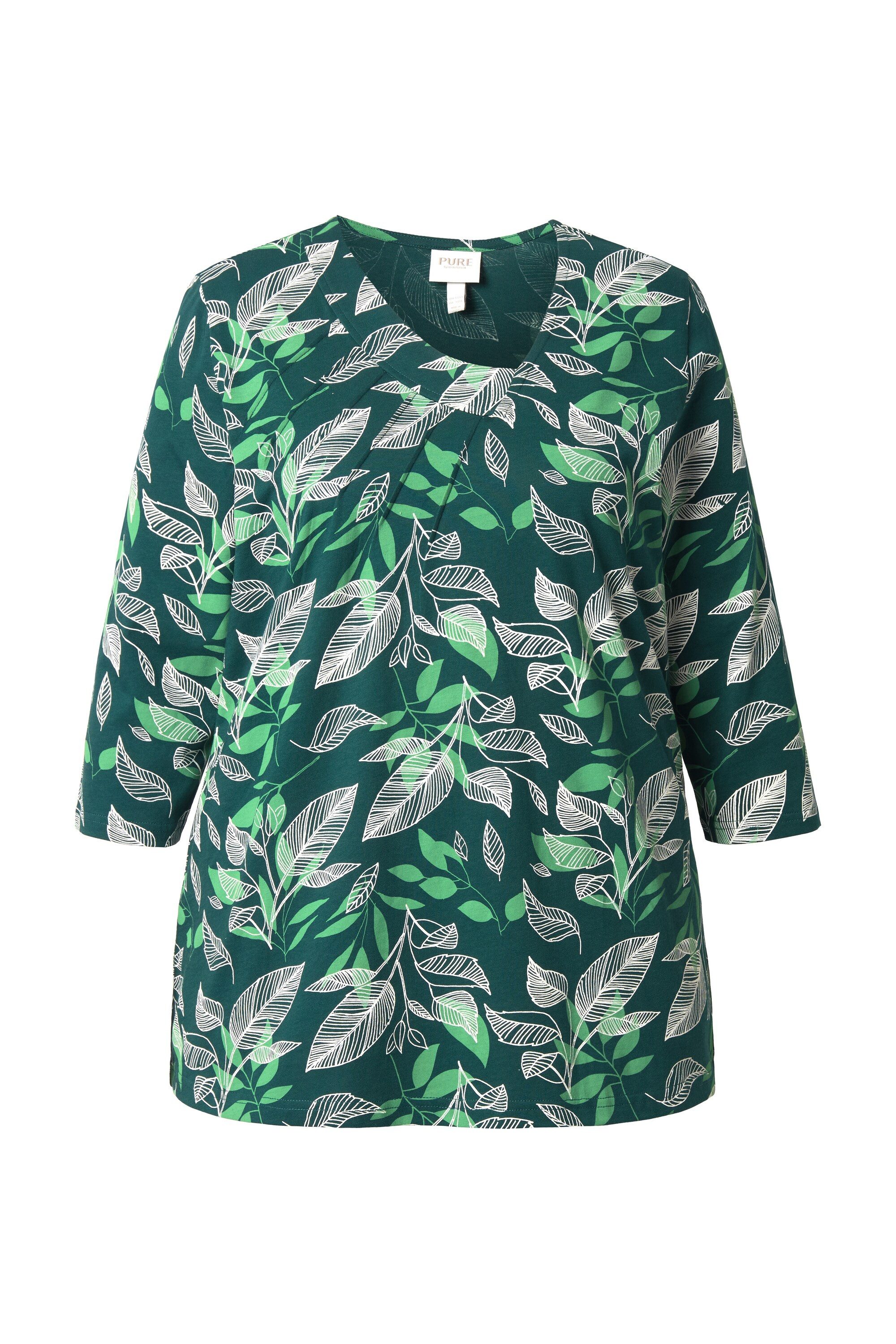 Ulla Popken T-Shirt Shirt Blätter V-Ausschnitt günstig online kaufen