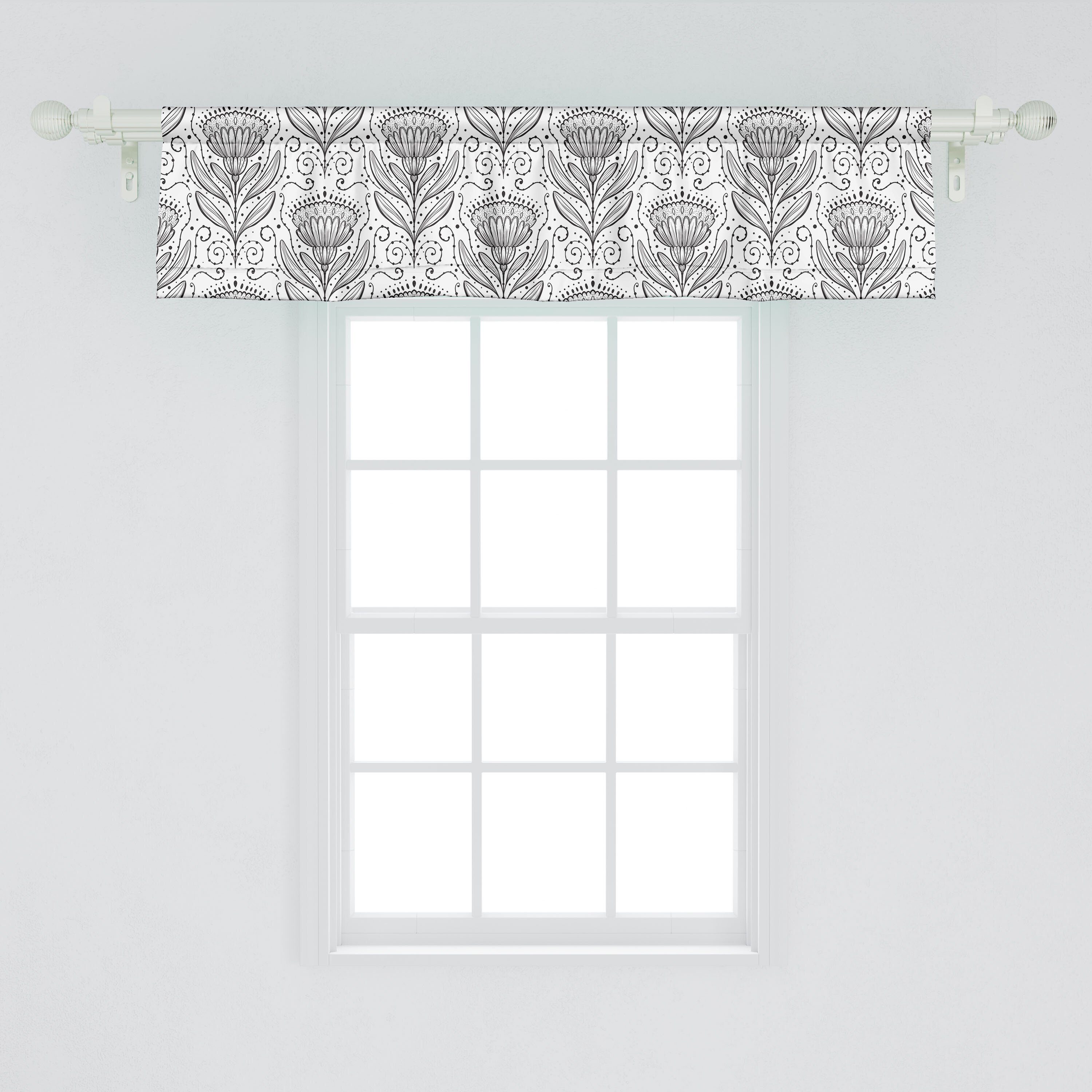 Abakuhaus, mit Volant Vorhang Schlafzimmer Abstrakt Scheibengardine für Achromatic Blumen-Muster Stangentasche, Microfaser, Küche Dekor