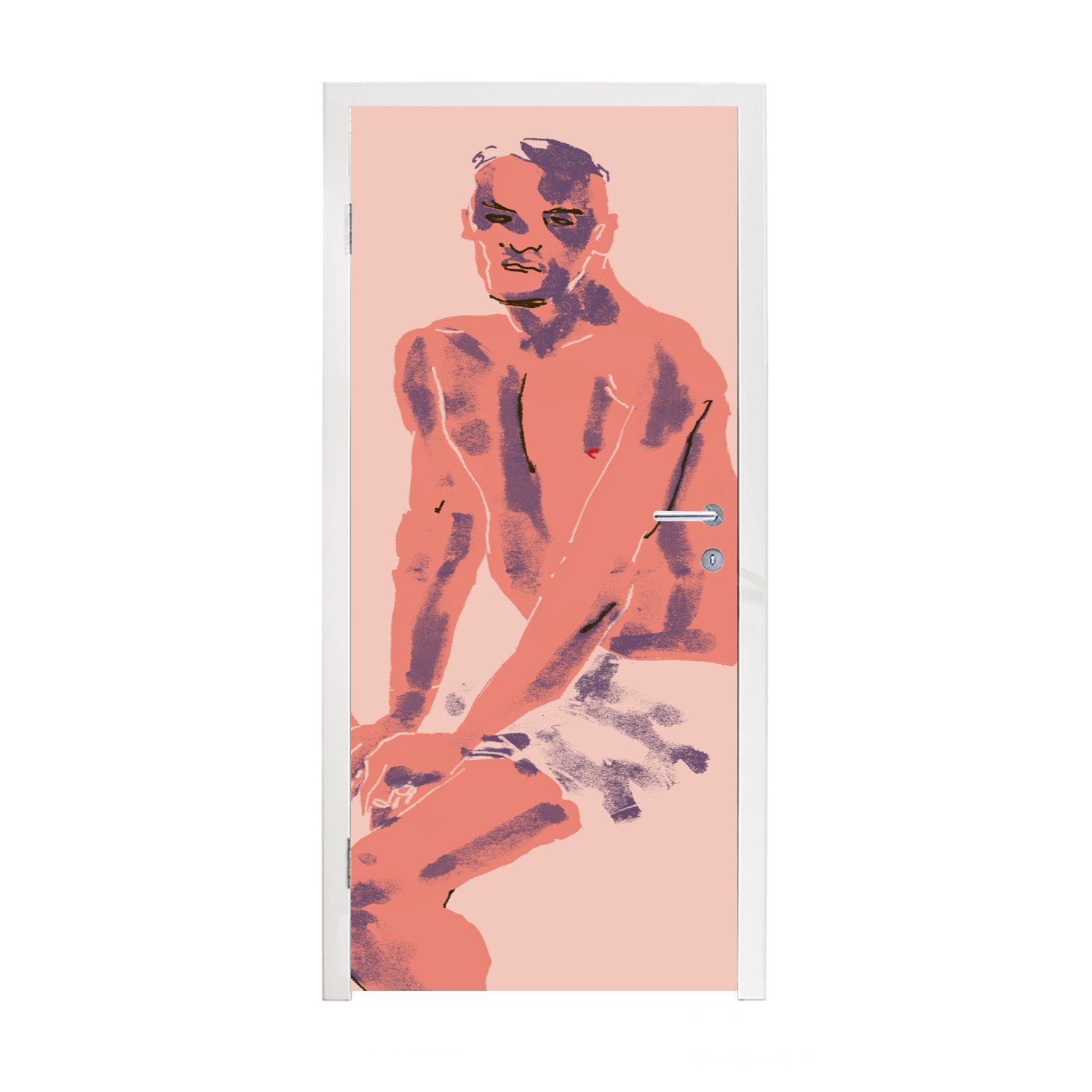 Tür, Matt, St), Kunst, Türaufkleber, - Porträt - für Pastell 75x205 bedruckt, Lila Fototapete Türtapete - Mann (1 MuchoWow - cm