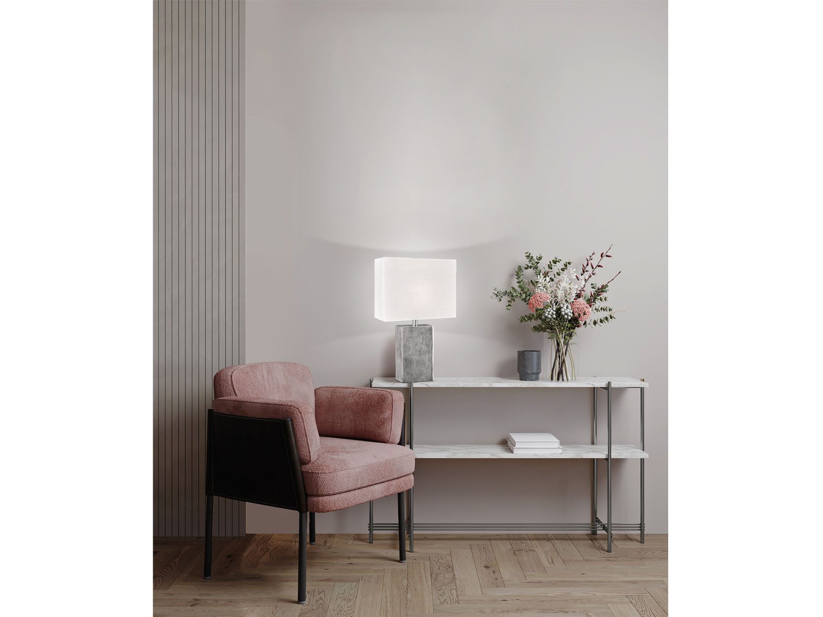 FISCHER & HONSEL LED Nachttischlampe Metallfuß Antik Design, 50cm groß, LED wechselbar, Warmweiß, Tischlampen-Fuß Silber & Lampenschirm Leinen-Stoff, E27 LED di – Bild 5 von 5