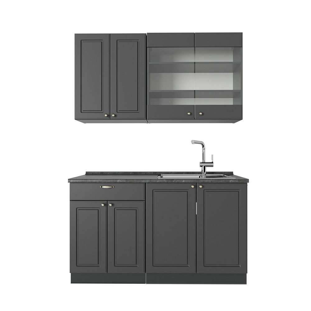 Vicco Кухниzeile Fame-Line, Anthrazit-Gold Landhaus/Anthrazit, 140 cm ohne Arbeitspl...