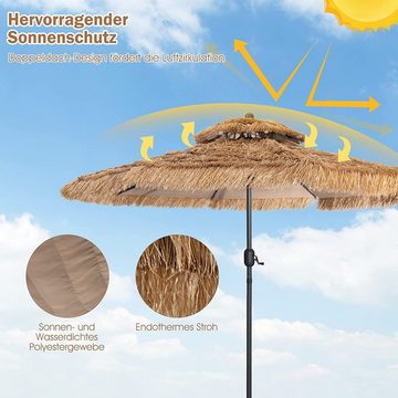 KOMFOTTEU Sonnenschirm 285cm Strohschirm, mit Doppeldach & Handkurbel für Draußen