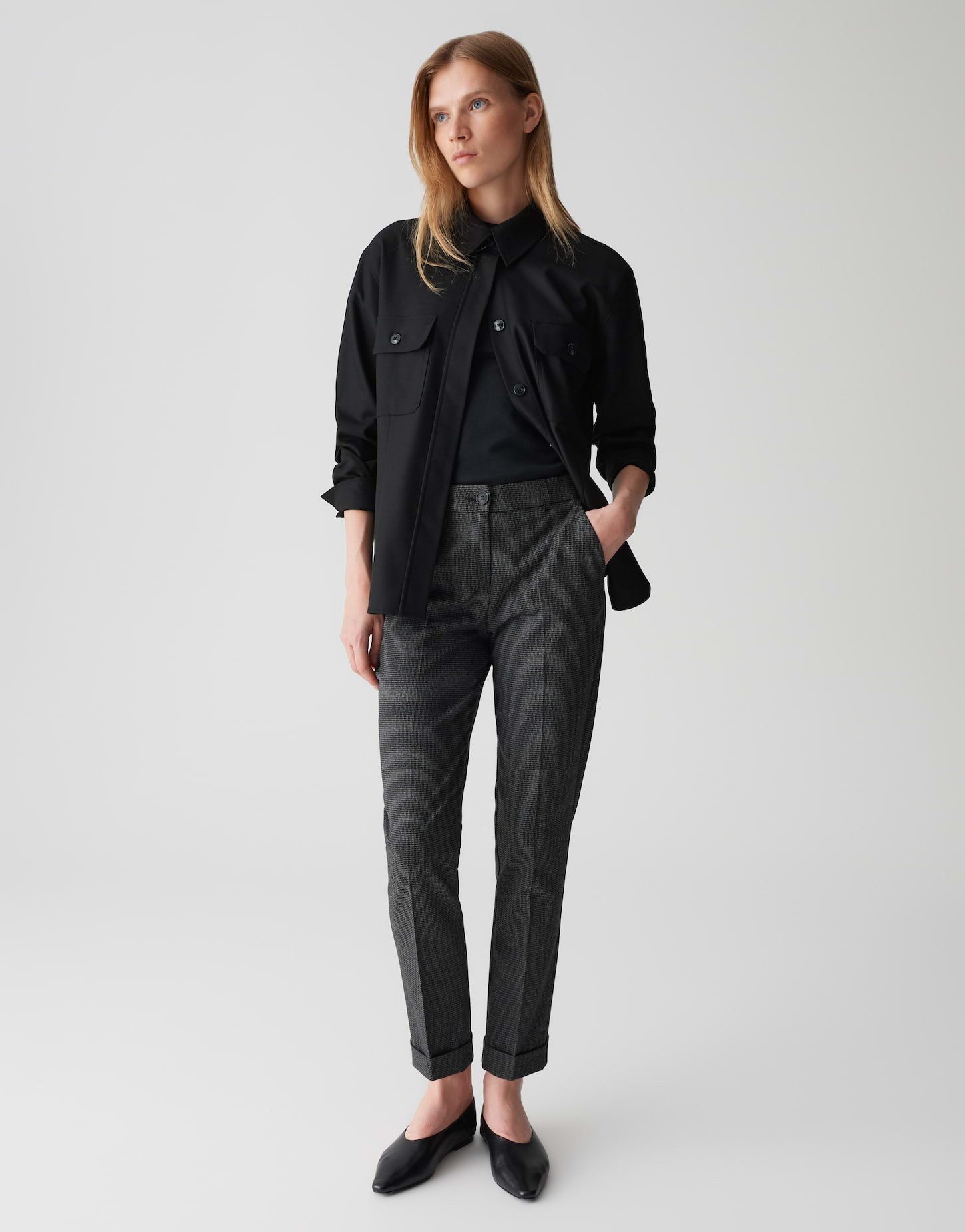 OPUS PANTS Stoffhose LANIA FUNK mit Pepitamuster Ankle, Ecovero Viscose, Aufschlag am Saum