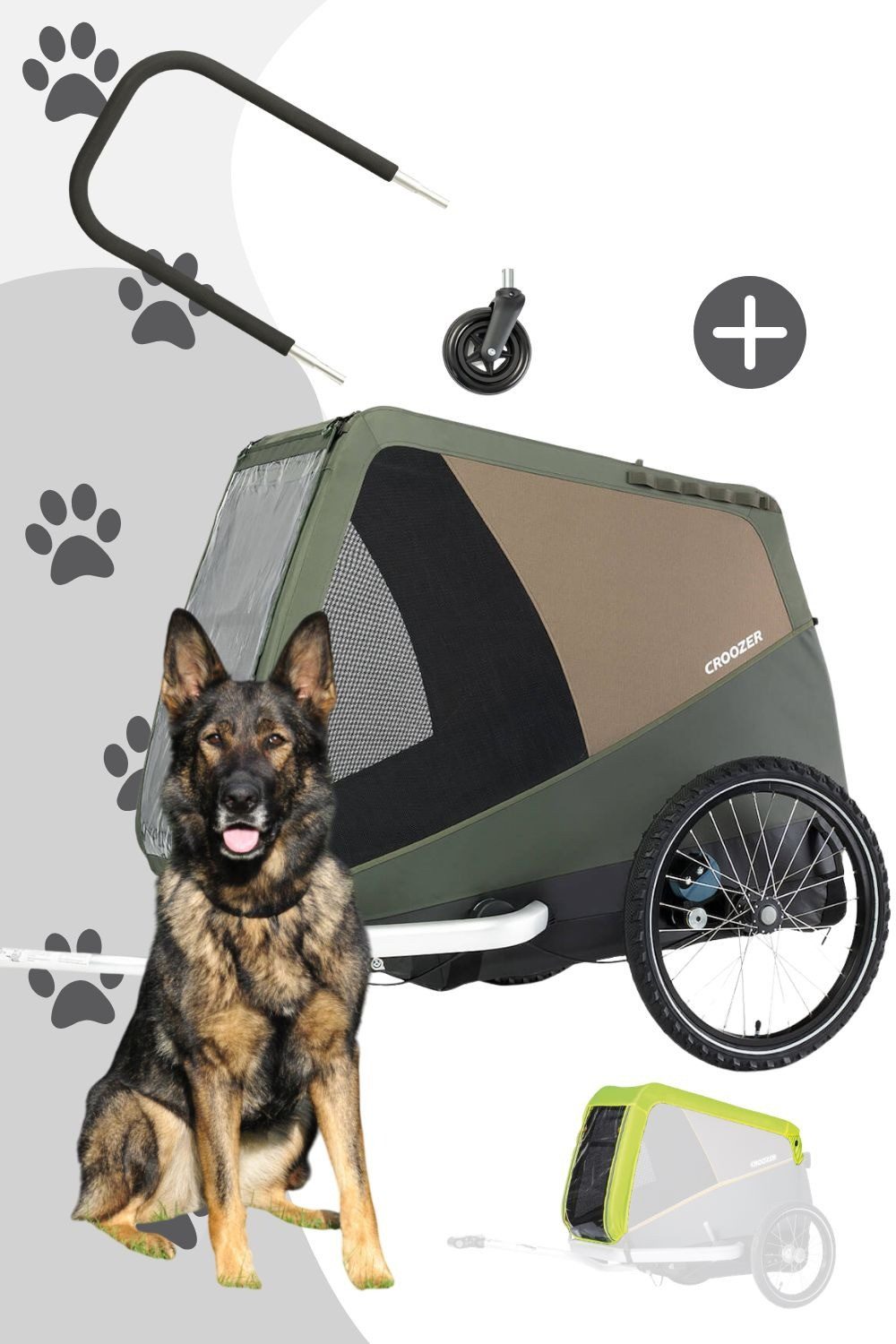 Croozer Fahrradhundeanhänger Dog Tammo Flex & Go Bundle (inkl. Buggyset und Regenverdeck)