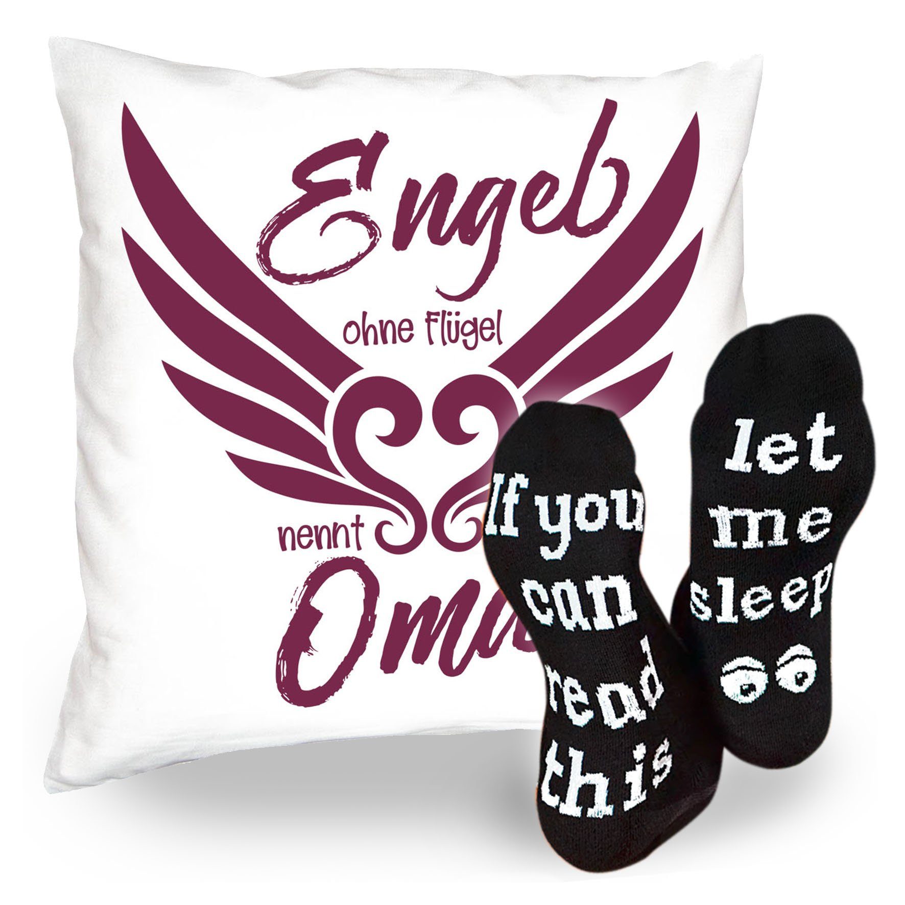 Soreso® Dekokissen Kissen Engel ohne Flügel nennt man Oma & Sprüche Socken Sleep, Geschenke für Großmutter Geschenkidee weiss