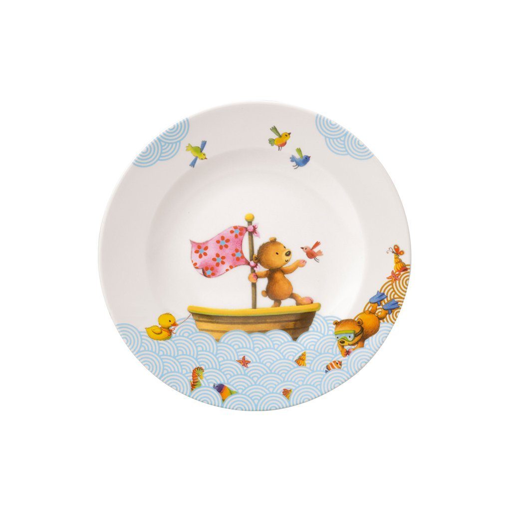 Villeroy & Boch Speiseteller Happy as a Bear Kinderteller flach 21,5x21,5x1,5cm, (1 St), Premium Porcelain, mikrow.- & spülm.sicher, Made in Germany