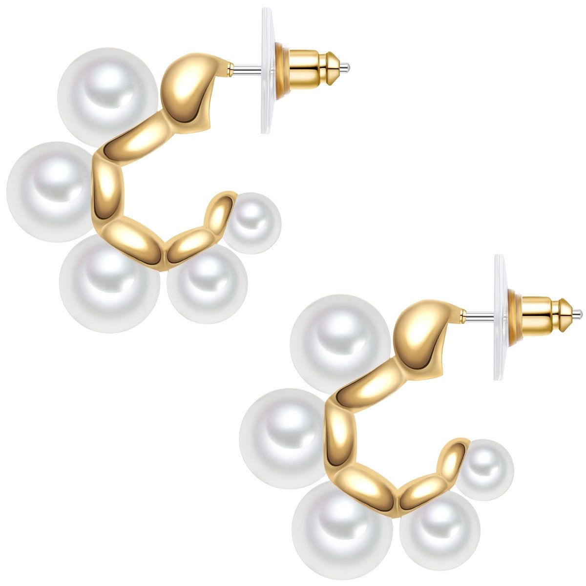 Yokoamii Paar Creolen gelbgold, mit Perle (synth)