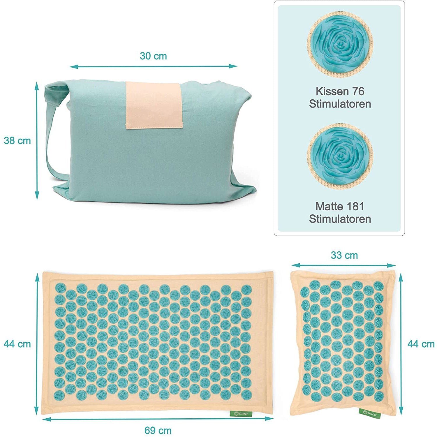 Fitleap Akupressurmatte Set mit Kissen + Tasche, Massage-Matte zur wohltuenden Entspannung un…
