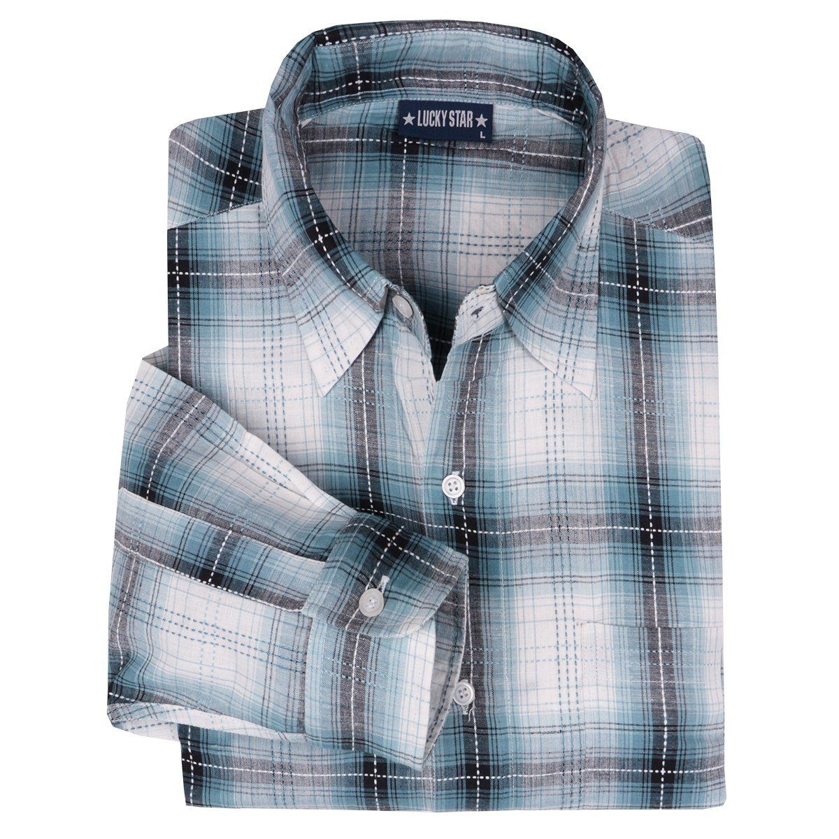 Lucky Star Langarmhemd Langarmhemd XXL kariert von Lucky Star in blau-schwarz-weiß