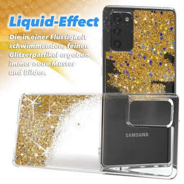 EAZY CASE Handyhülle Liquid Glittery Case für Samsung Galaxy Note 20 6,7 Zoll, Durchsichtig Back Case Handy Softcase Silikonhülle Glitzer Cover Gold