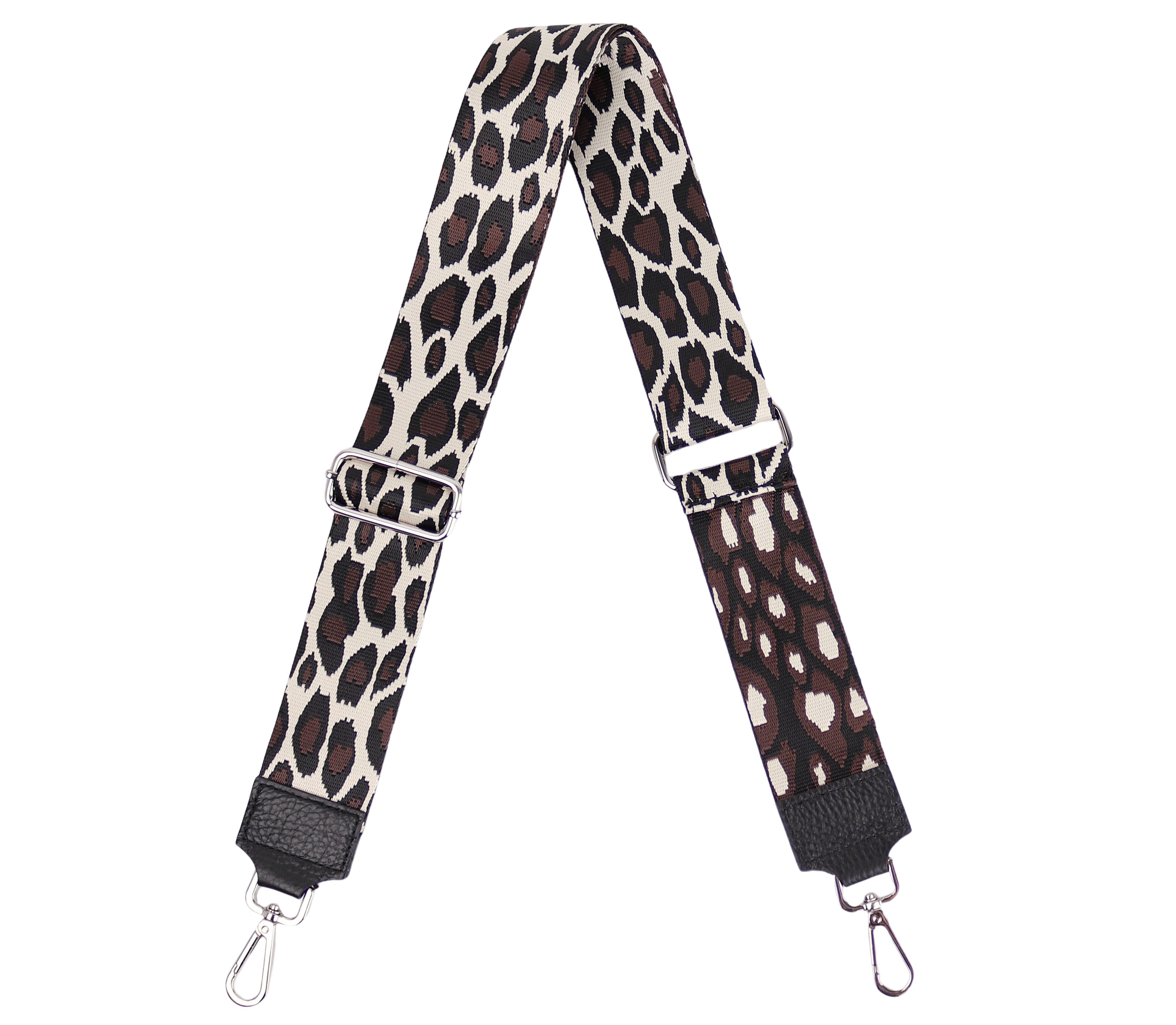 MIRROSI Schulterriemen Made in Italy aus Echtleder Schultergurt für Tasche zum Wechseln (Schwarz, Karabiner in silberner Farbe, 1x Taschengurt) 5cm Breit Bohemian Style