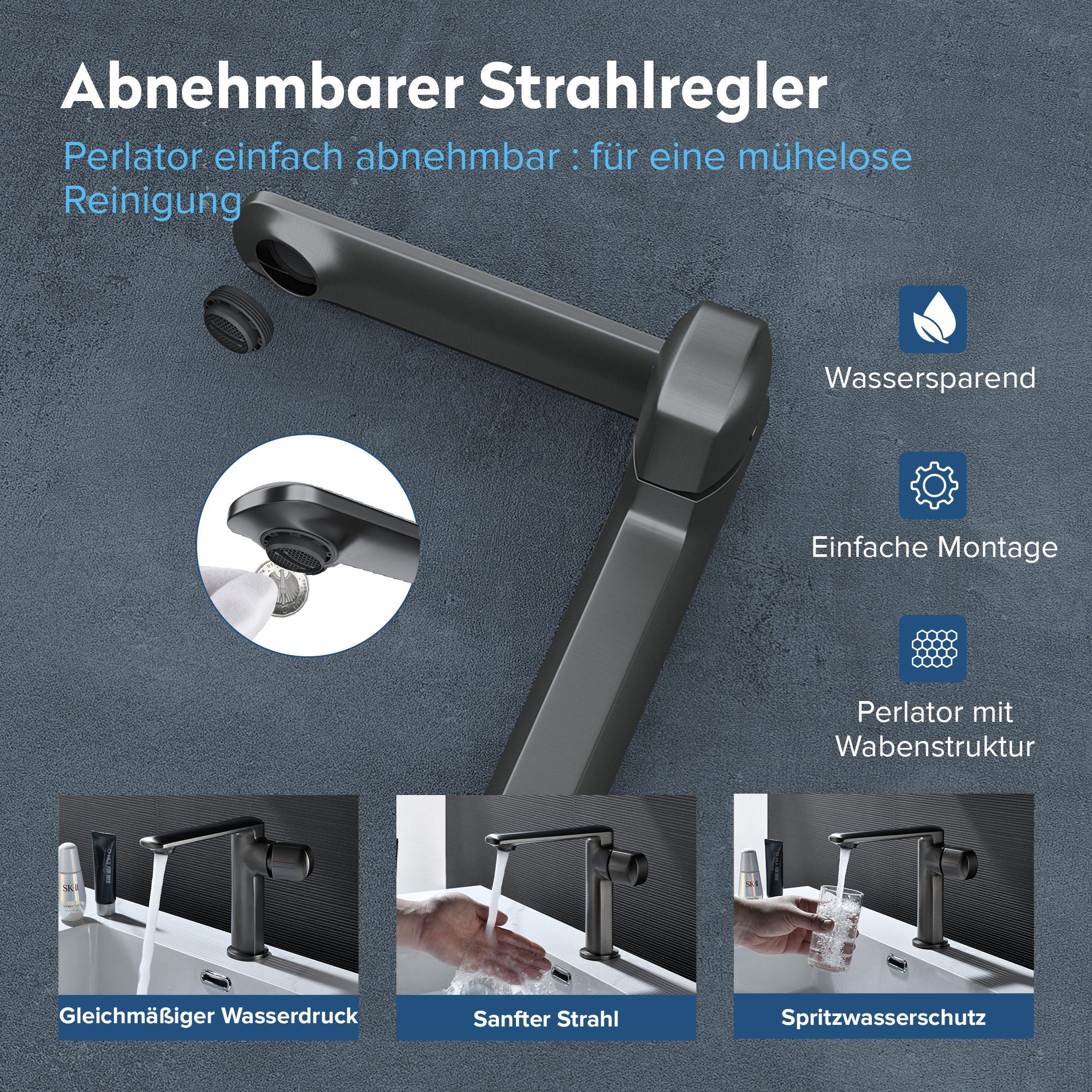 doporro Waschtischarmatur Wasserhahn Bad Waschtischarmaturmit Auslaufhöhe 156/259mm WAO-1180 DIN-Anschlüsse – Bild 4 von 5
