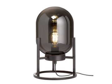 meineWunschleuchte LED Nachttischlampe, Dimmfunktion, LED wechselbar, Warmweiß, Rauchglas Kugel Lampenschirm oval Vintage Industrial & Metallfuß 34cm