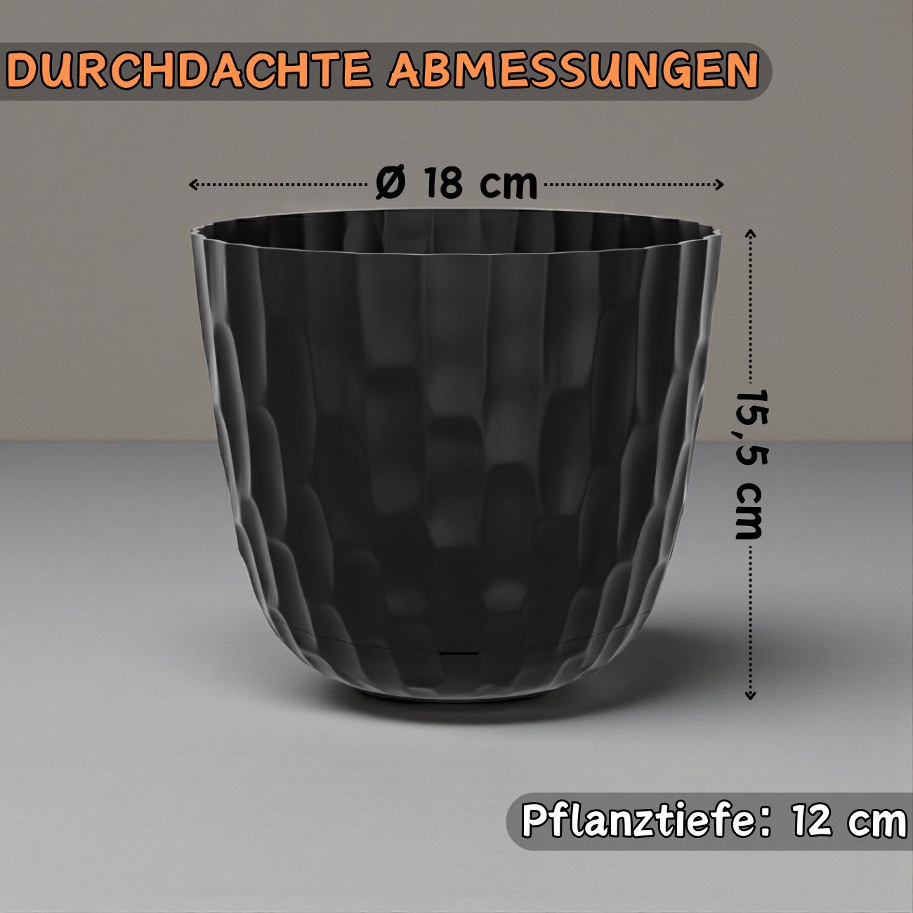 Engelland Blumentopf Pflanztopf mit Untersetzer & Bewässerungssystem (Vorteils-Set, 1 St., robuster PP-Kunststoff), Übertopf, Hammerschlag-Optik, Innen- & Außen, Wasserspeicher, rund