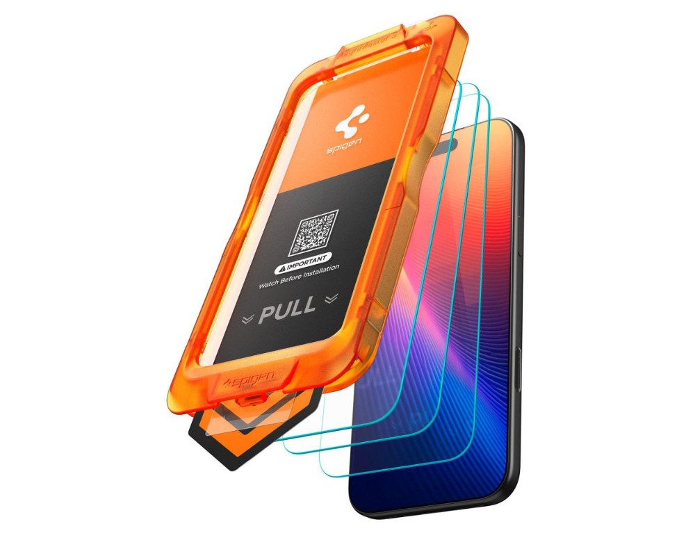 Spigen Displayschutzglas 3x Panzerglas für iPhone 17 Pro Max Displayschutz Schutzglas für Apple iPhone 17 Pro Max, 3x Displayschutz-Set, 3 Stück, Case-friendly, Oleophob, Kratzfest, 9H, Blasenfrei, Touch-sensitiv