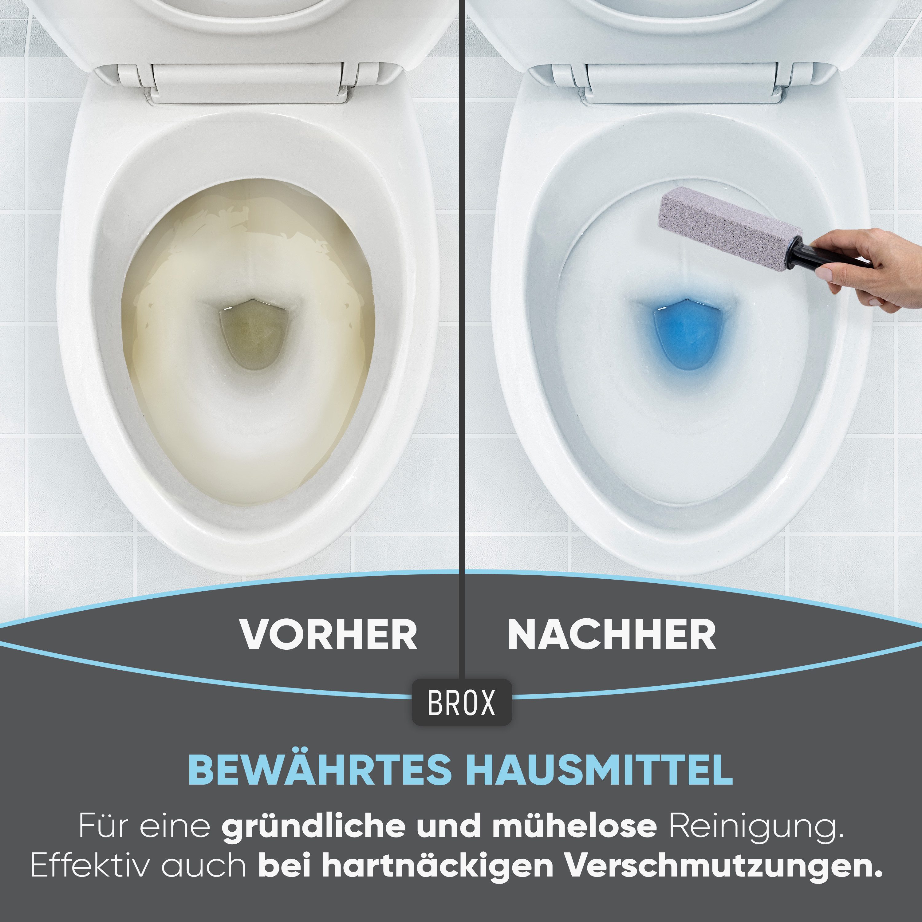 BROX WC-Reinigungsbürste – Bimsstein Toilette & Bimssteine WC, Kalk & Urinsteinentferner, (SPAR-Set, 3-tlg), Nachhaltig & Wiederverwendbar