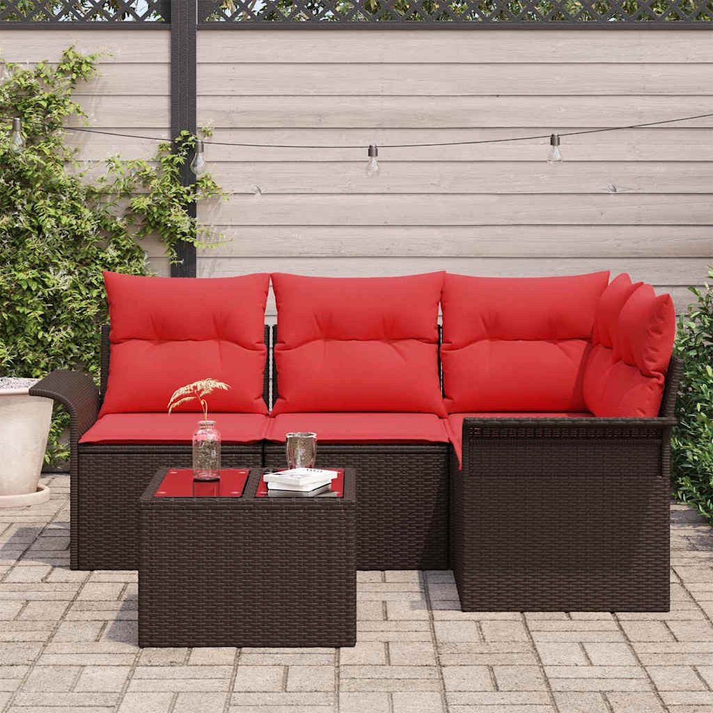 vidaXL Gartenlounge-Set Gartensofa-set mit Speicher 5 pcs Braun Poly-Rattan, (5-tlg)