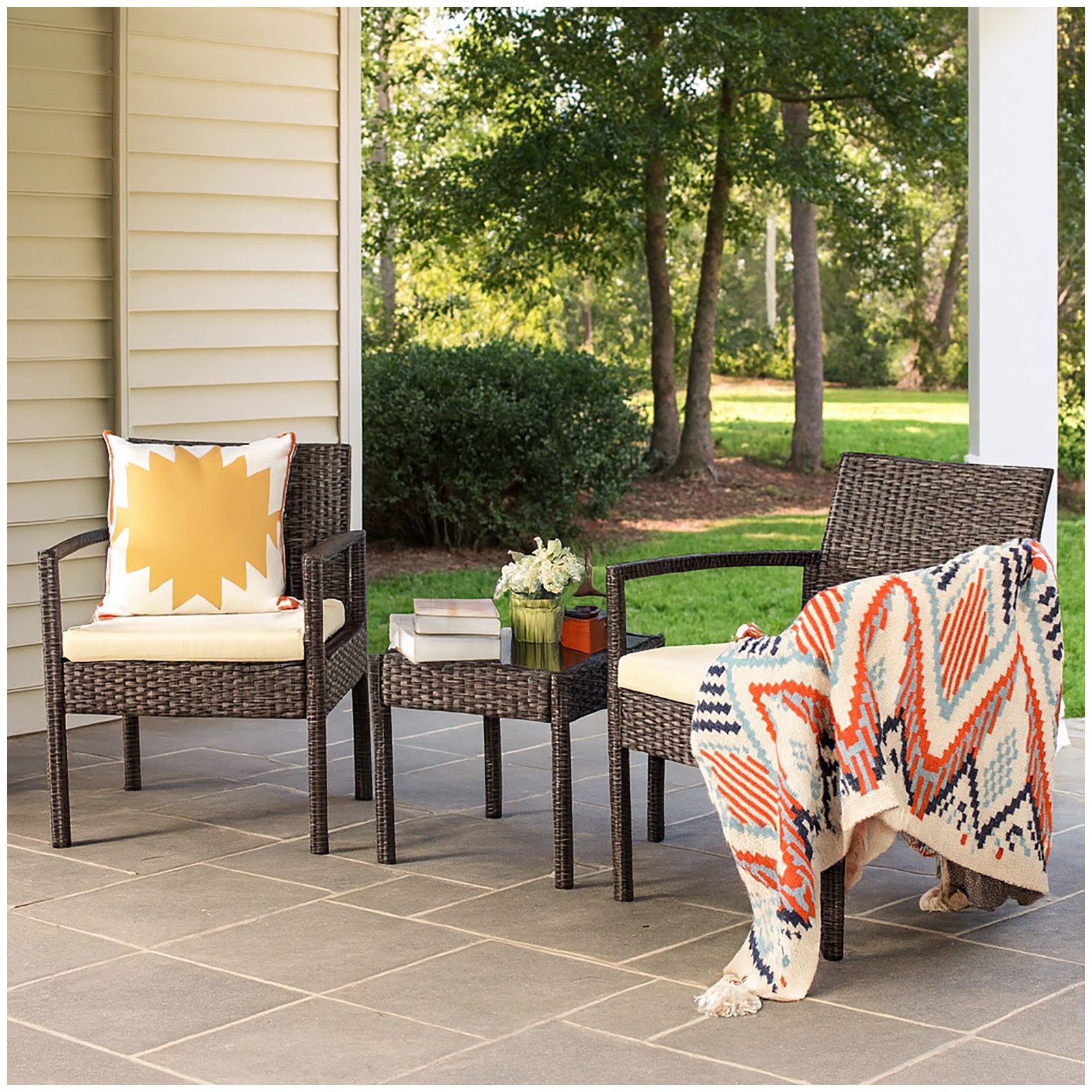 HTI-Living Garten-Essgruppe Terrassenmöbel Braun/Beige Santadi, (Set, 3-tlg., 1 Tisch 2 Stühle), Balkonmöbel Sitzgruppe