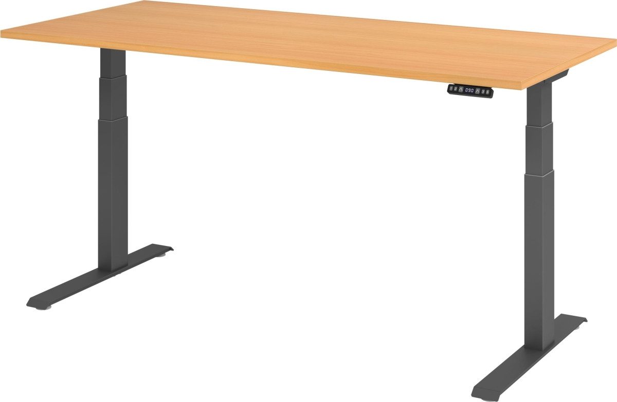 Schreibtisch Sitz-Steh-Schreibtisch elektrisch 180x80cm Buche/Silber