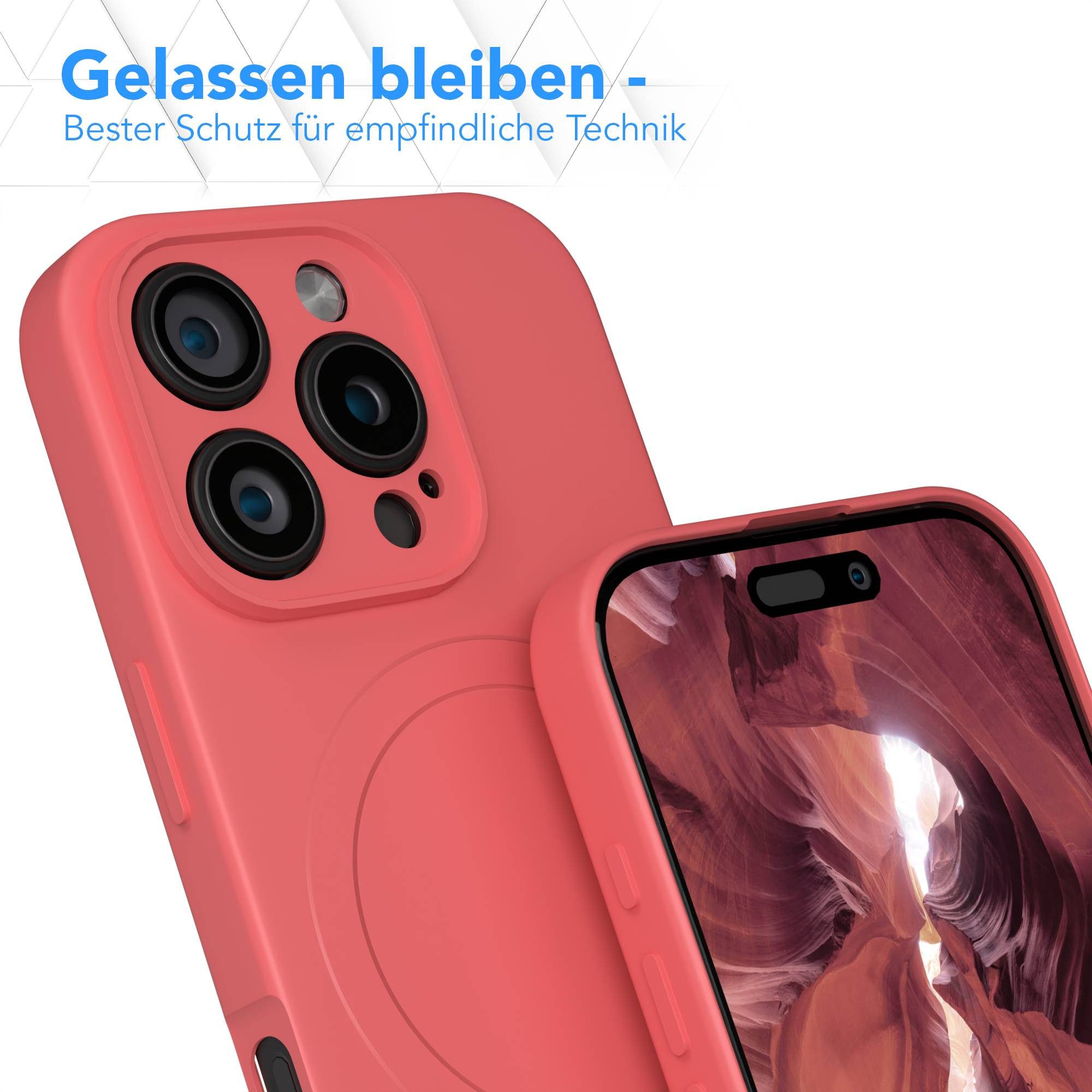 EAZY CASE Handyhülle für Apple iPhone 16 Pro Hülle Silikon 6,3 Zoll, MagSafe Silikonhülle Kameraschutz stoßfest Handyhülle Matt Hellrot – Bild 4 von 5