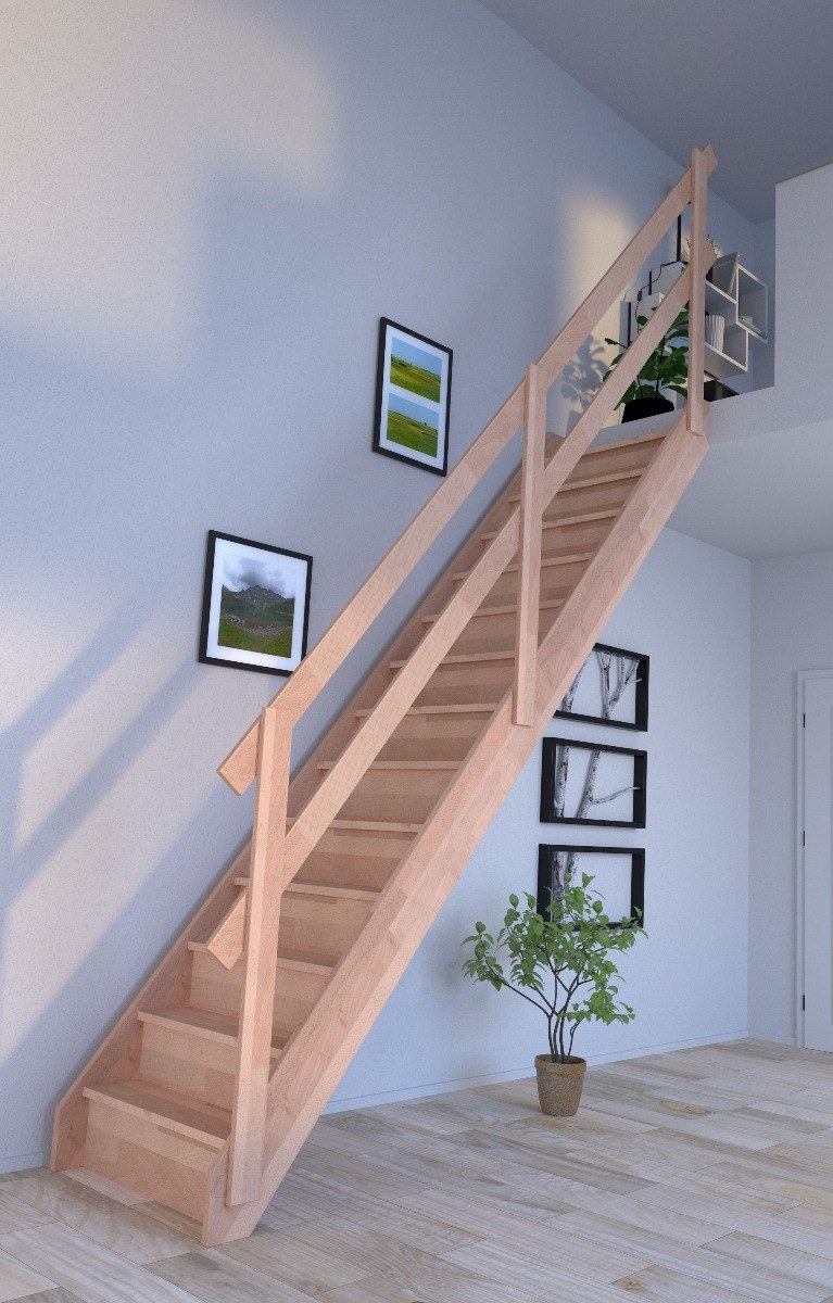 Thumbnail - Starwood Raumspartreppe Holztreppe Rhodos gerade-Buche-Holzgeländer-wahlweise rechts/links