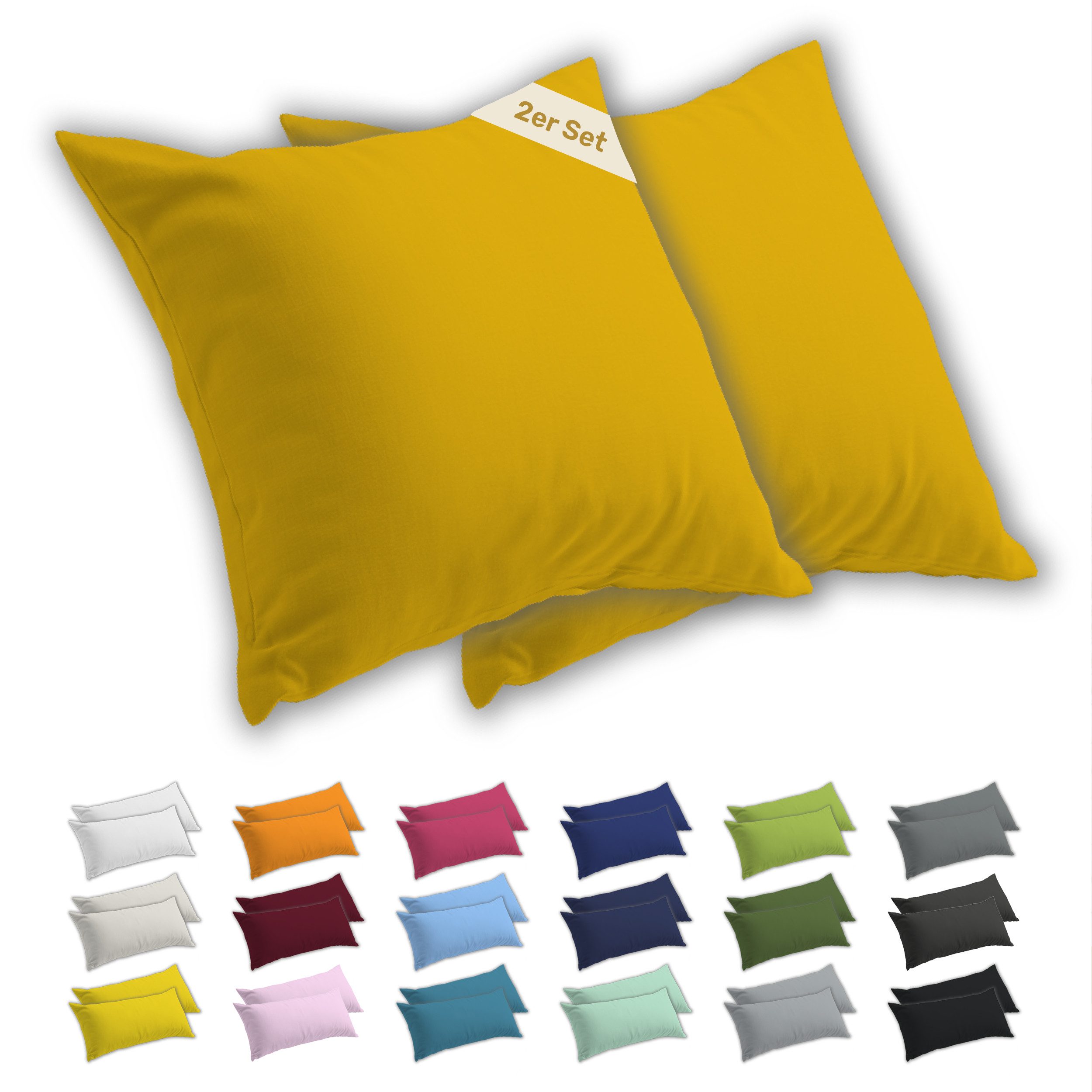 Lavea Kissenbezug 2er Set Kissenhülle Jersey, 100% Baumwolle, Kissenbezüge, (2 Stück), allergikerfreundlich - sicherer YKK-Reißverschluss - waschbar 60°C