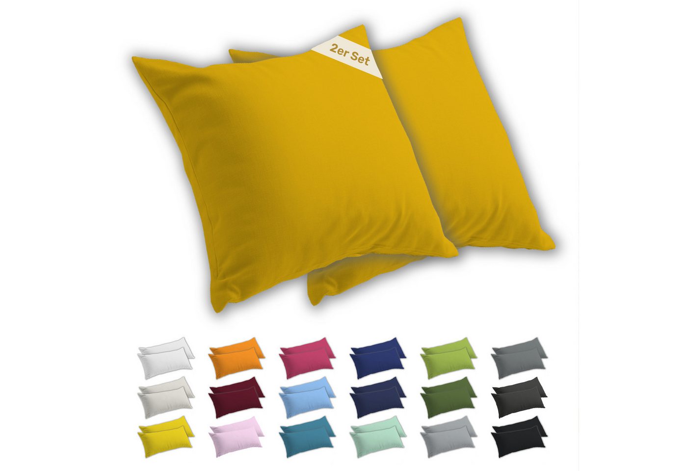 Lavea Kissenbezug 2er Set Kissenhülle Jersey, 100% Baumwolle, Kissenbezüge, (2 Stück), allergikerfreundlich - sicherer YKK-Reißverschluss - waschbar 60°C