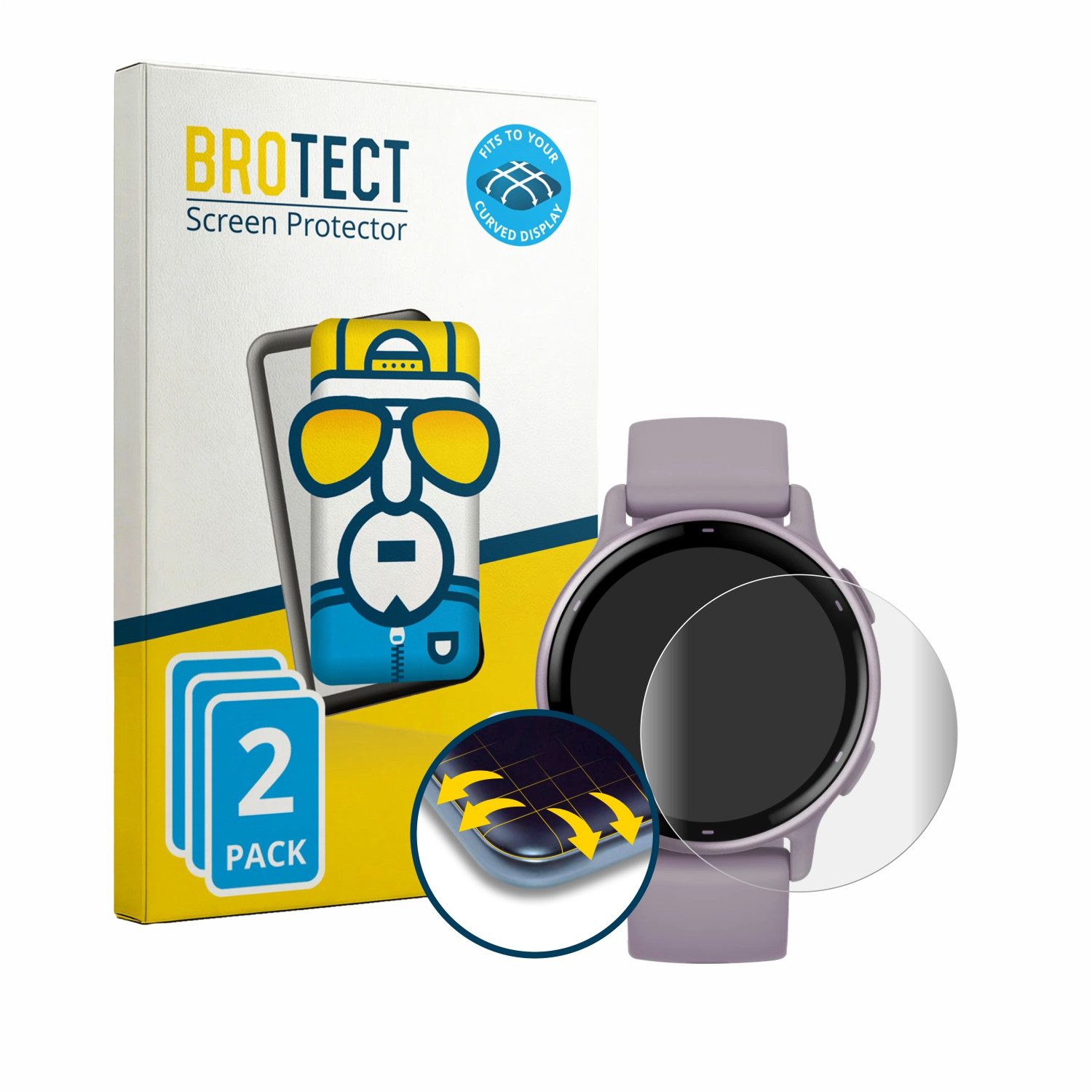 BROTECT Displayschutzfolie Fullscreen Schutzfolie für Garmin vivoactive 5, 2 Stück, Displayschutz Folie Fullcover Klar Transparent