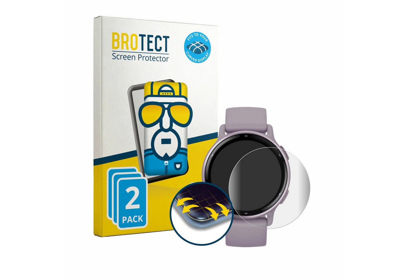 BROTECT Displayschutzfolie Fullscreen Schutzfolie für Garmin vivoactive 5, 2 Stück, Displayschutz Folie Fullcover Klar Transparent