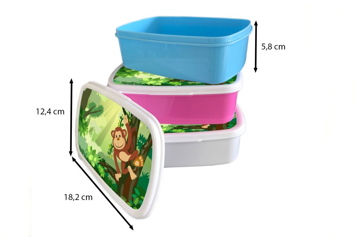 MuchoWow Lunchbox Affe - Dschungel und - weiß Mädchen - Kinder Blumen Kunststoff, Mädchen Brotdose, - Kinder, Erwachsene, Brotbox (2-tlg), Jungs und für Jungen für 