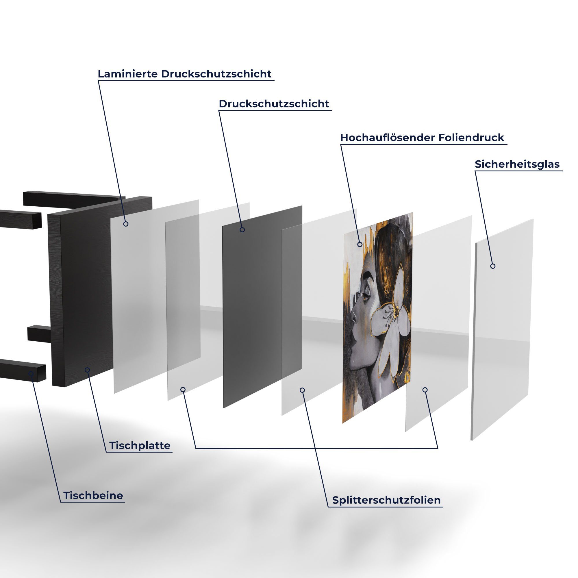Blüte DEQORI Glastisch modern im Beistelltisch mit Glas Schwarz Haar', 'Frau Couchtisch