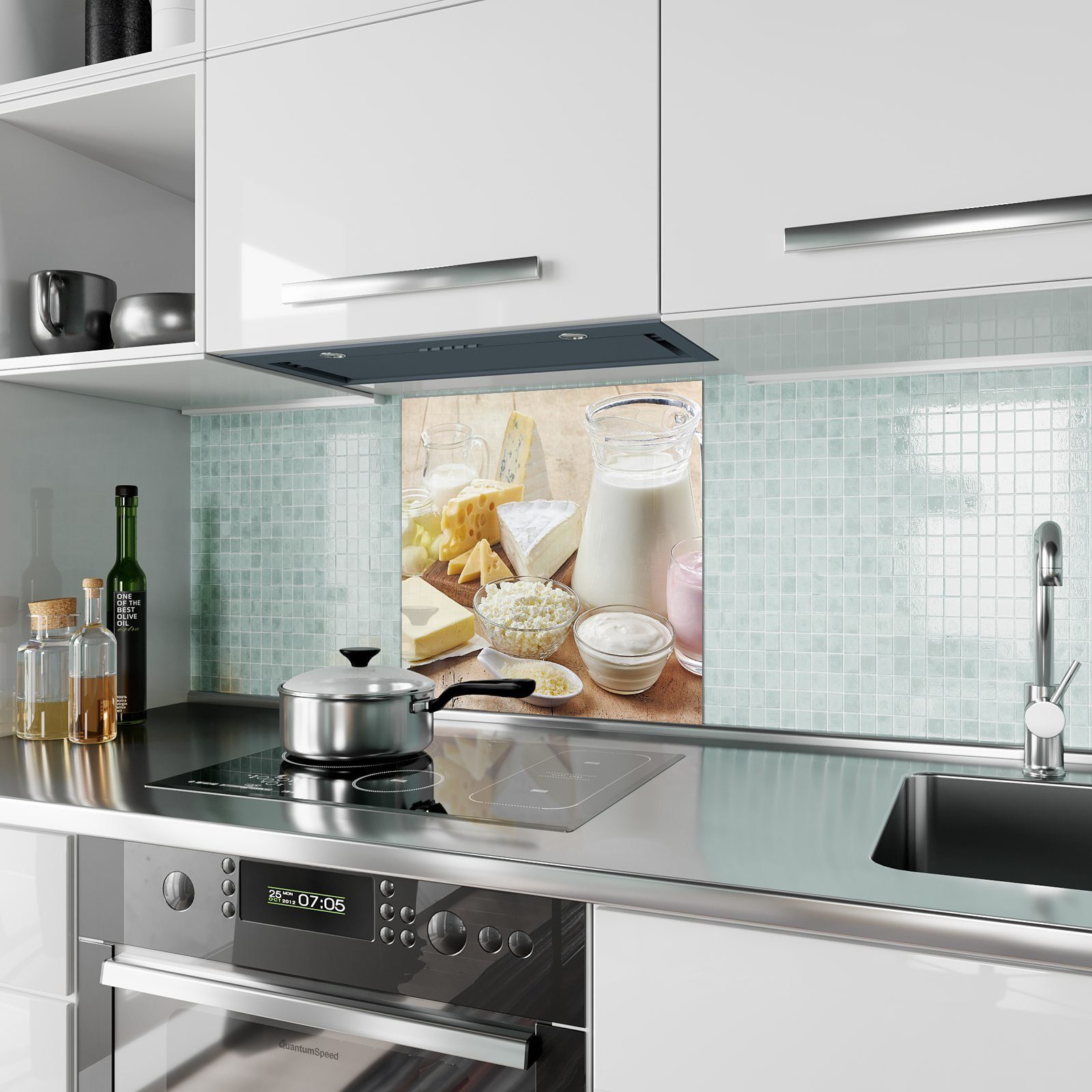 Joghurt Küchenrückwand und Motiv Primedeco Spritzschutz Butter Glas Küchenrückwand mit
