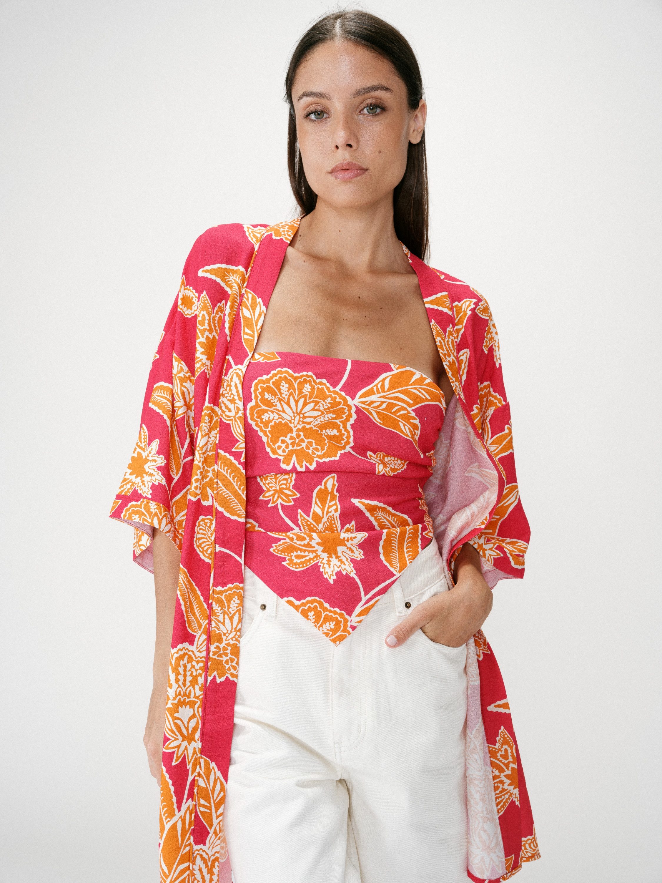 Grace & Mila Jackenblazer WAHANA - Kimono mit Blumenprint - Kimono Damen