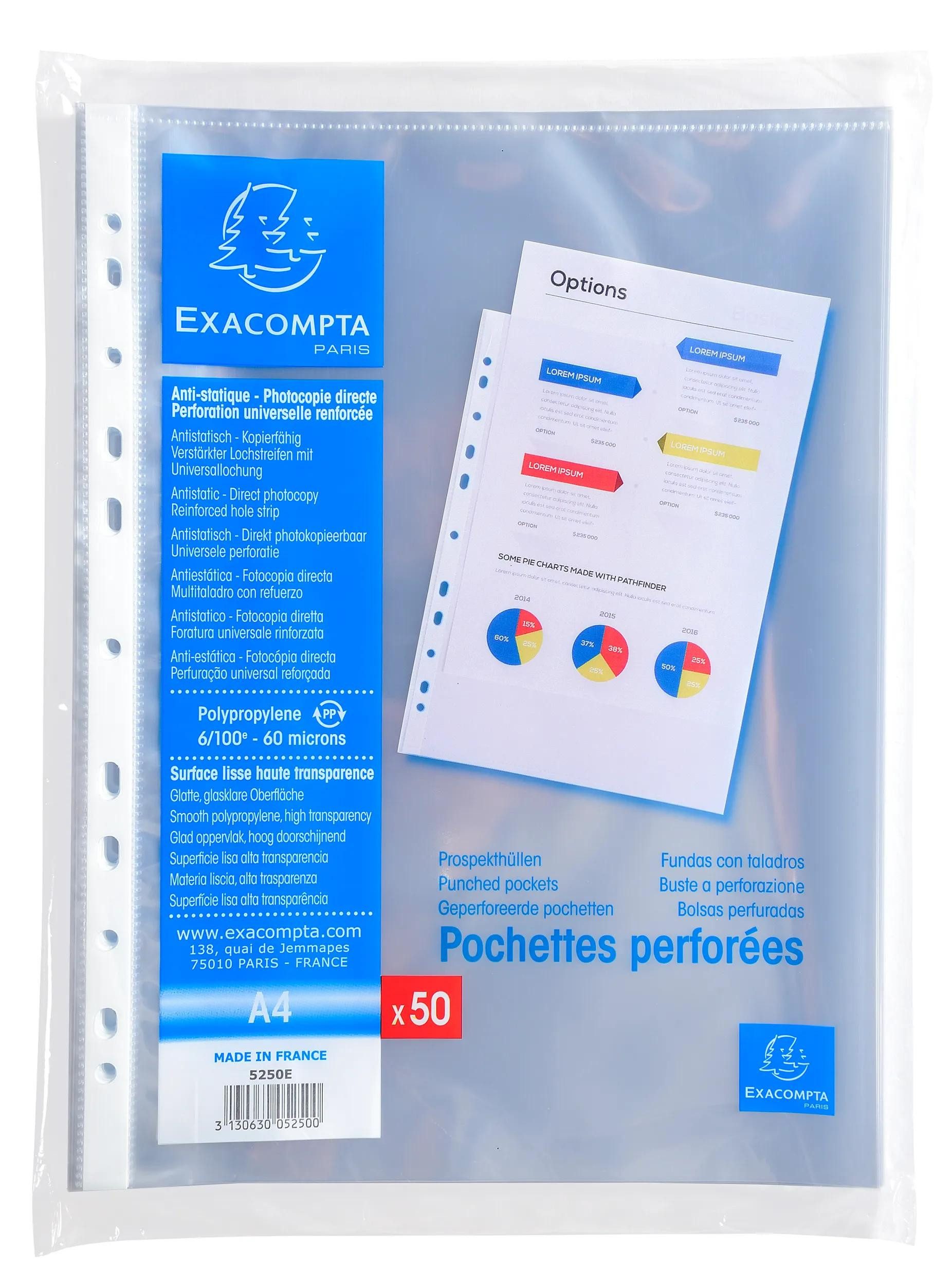Prospekthülle 20x Pack 50 Prospekthüllen A4, glattem PP 60µ, Kristall, 5250E