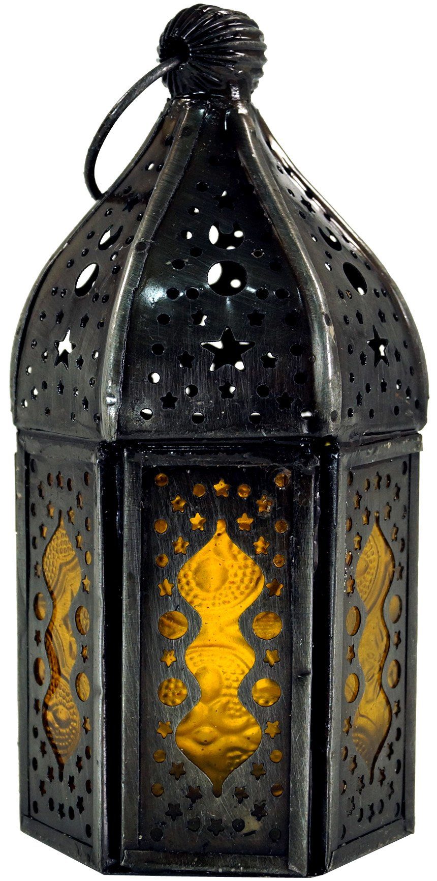 Guru-Shop Kerzenlaterne Orientalische Metall/Glas Laterne in.. gelb-bunt